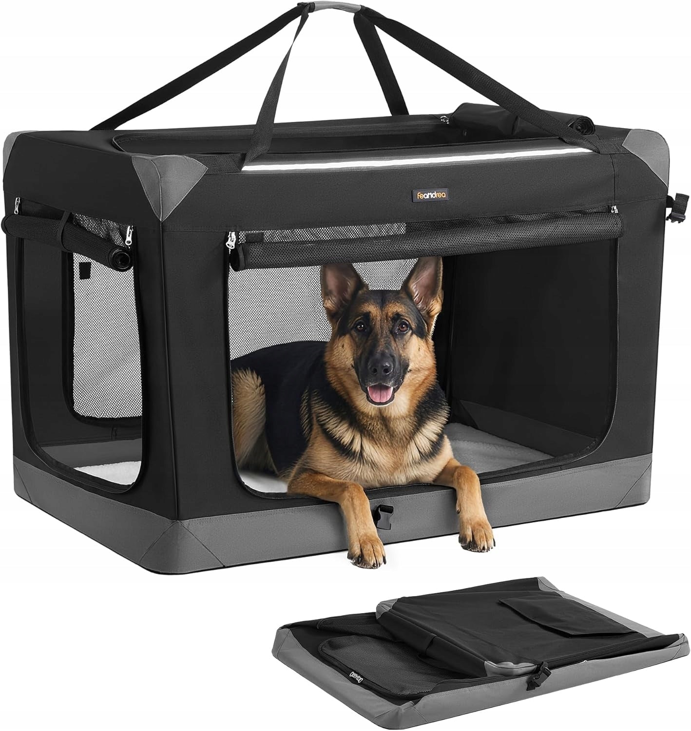 FOLDING DOG CAGE TRANSPORT LARGE KENEL 4 DOORS MESH