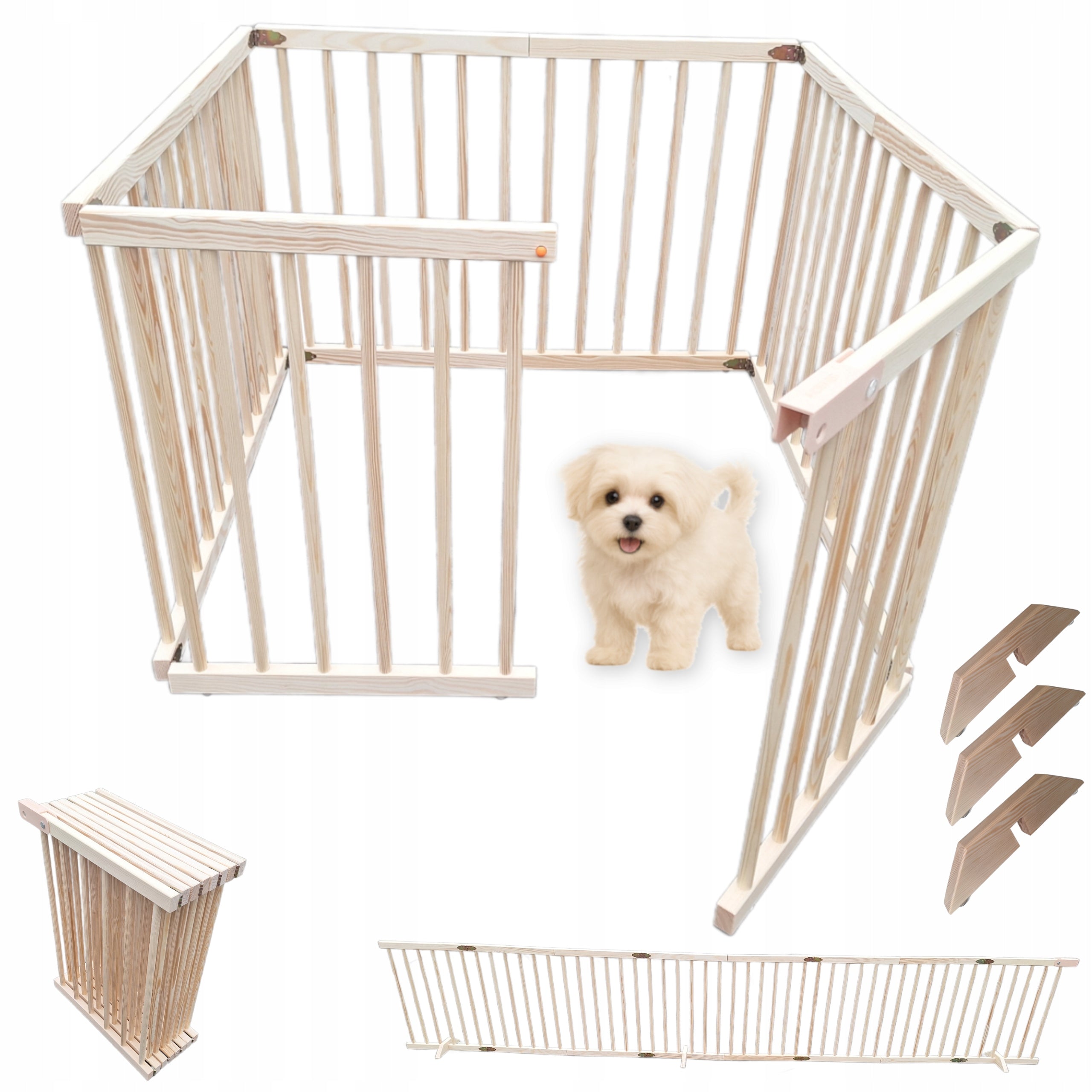 FOLDING DOG PLAYPEN for home 2in1 – WOODEN Fence 360 cm, SMALL BREEDS