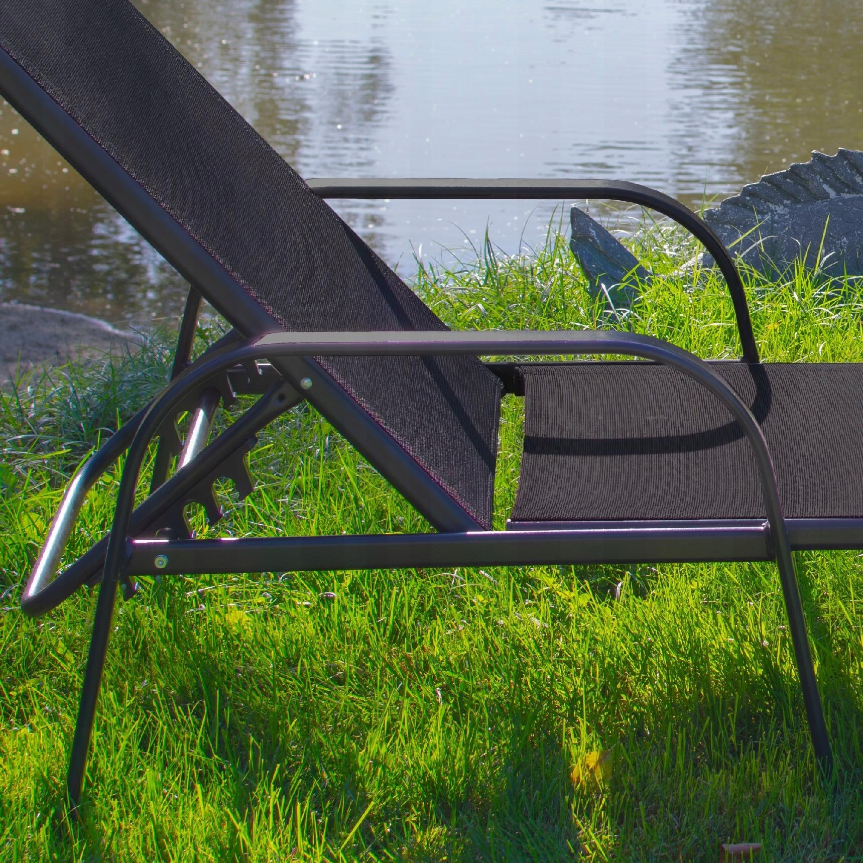 FOLDING GARDEN COUCH ADJUSTABLE BACKREST STEEL BEACH CHAIR SUN LOUNGER Brand Jumi
