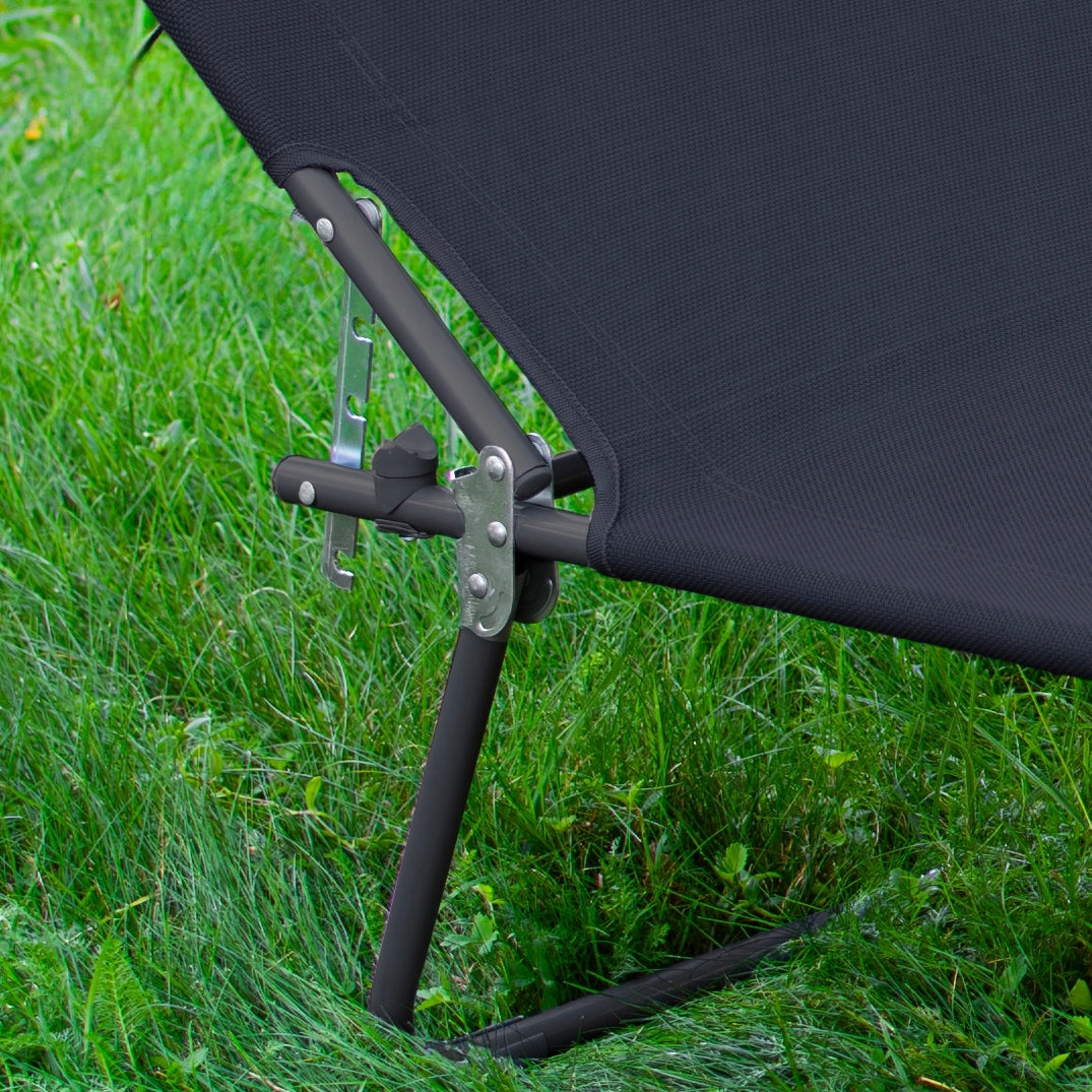 FOLDING GARDEN COUCH WITH CANOPY BLACK STEEL BEACH CHAIR SUN LOUNGER Color black
