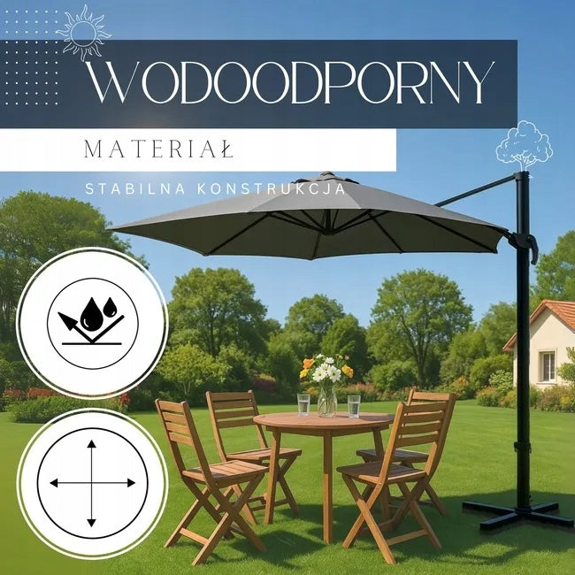 FOLDING SOLID GARDEN UMBRELLA for balcony terrace LARGE with cover 440cm Packaging status original