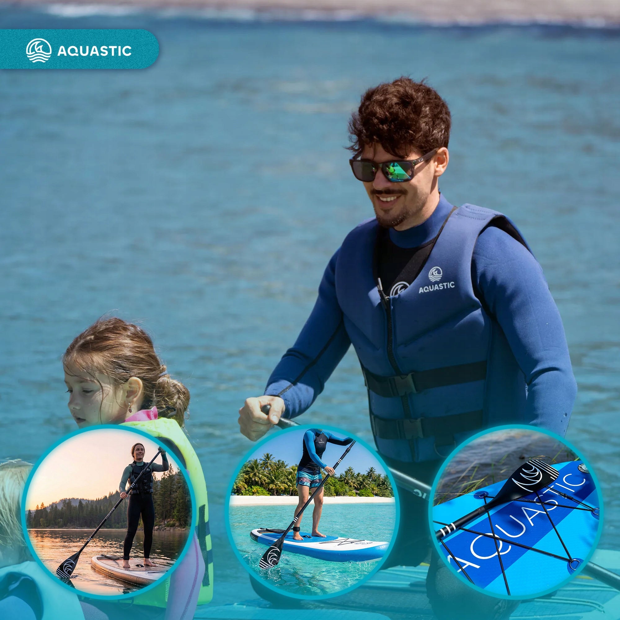 FOLDING SUP paddle 3-piece AQUASTIC 140-180 cm black ADJUSTABLE Gender not applicable