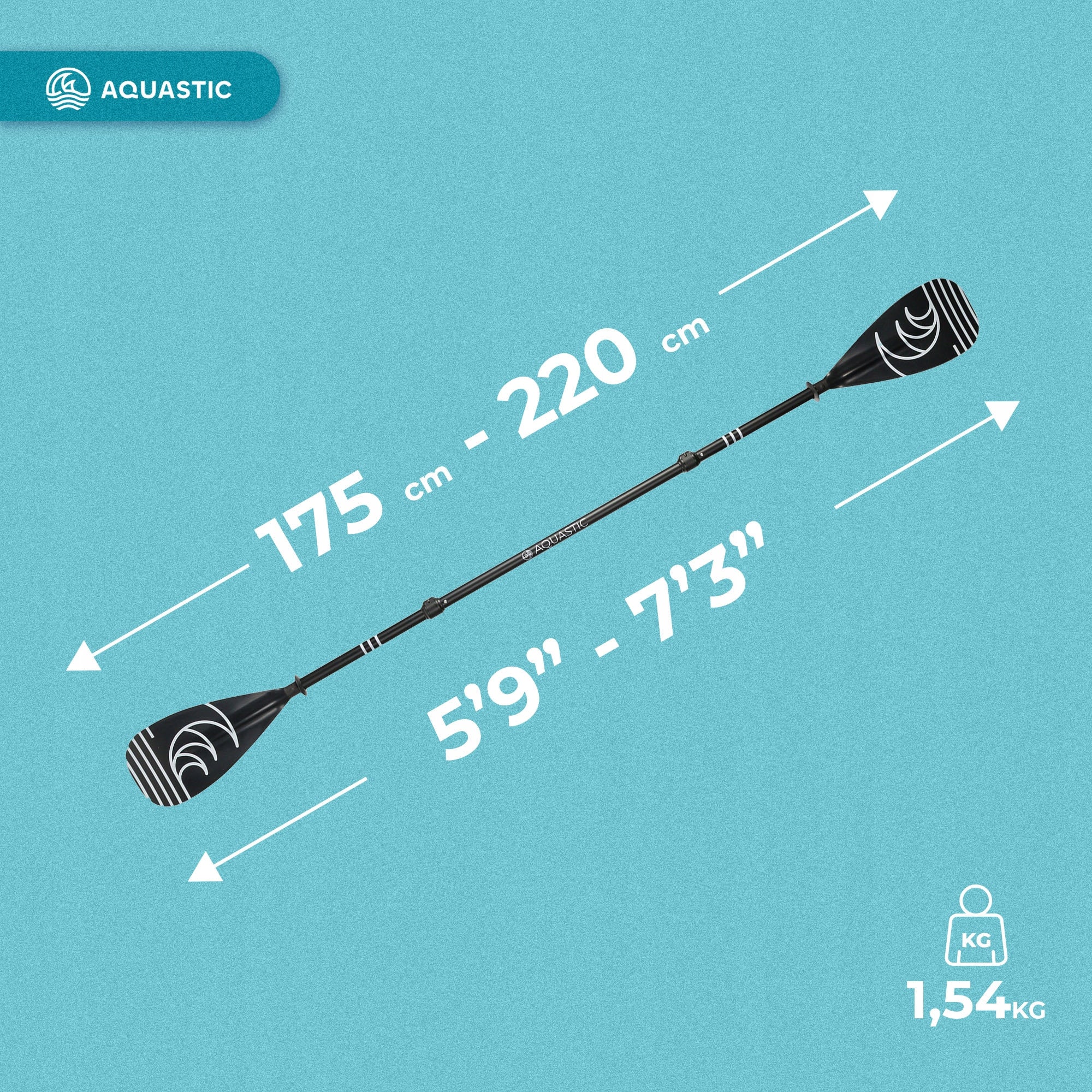 FOLDING SUP paddle 3-piece AQUASTIC 170-220 cm black KAYAK 2in1 Brand Aquastic
