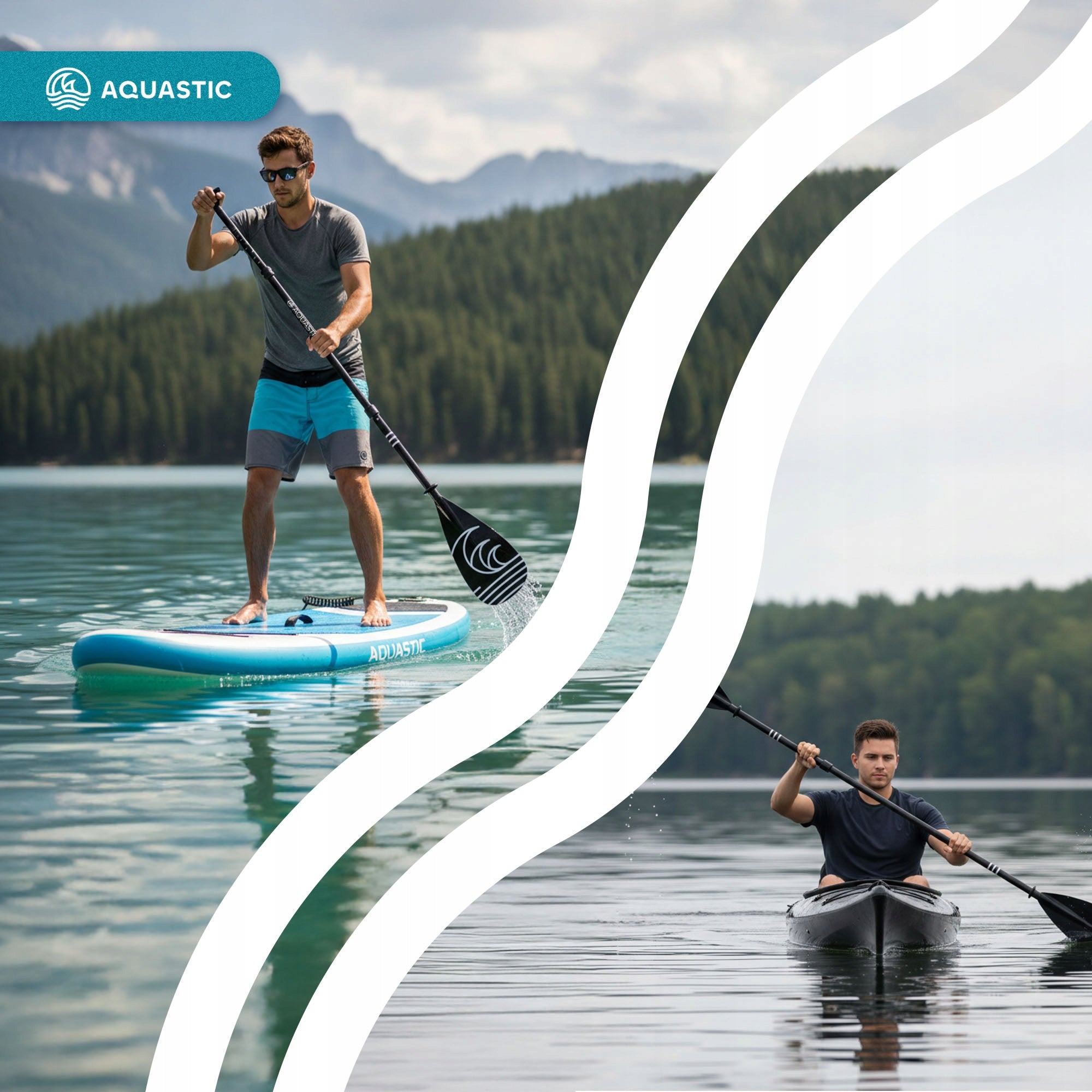 FOLDING SUP paddle 3-piece AQUASTIC 170-220 cm black KAYAK 2in1 EAN (GTIN) 5904823990102