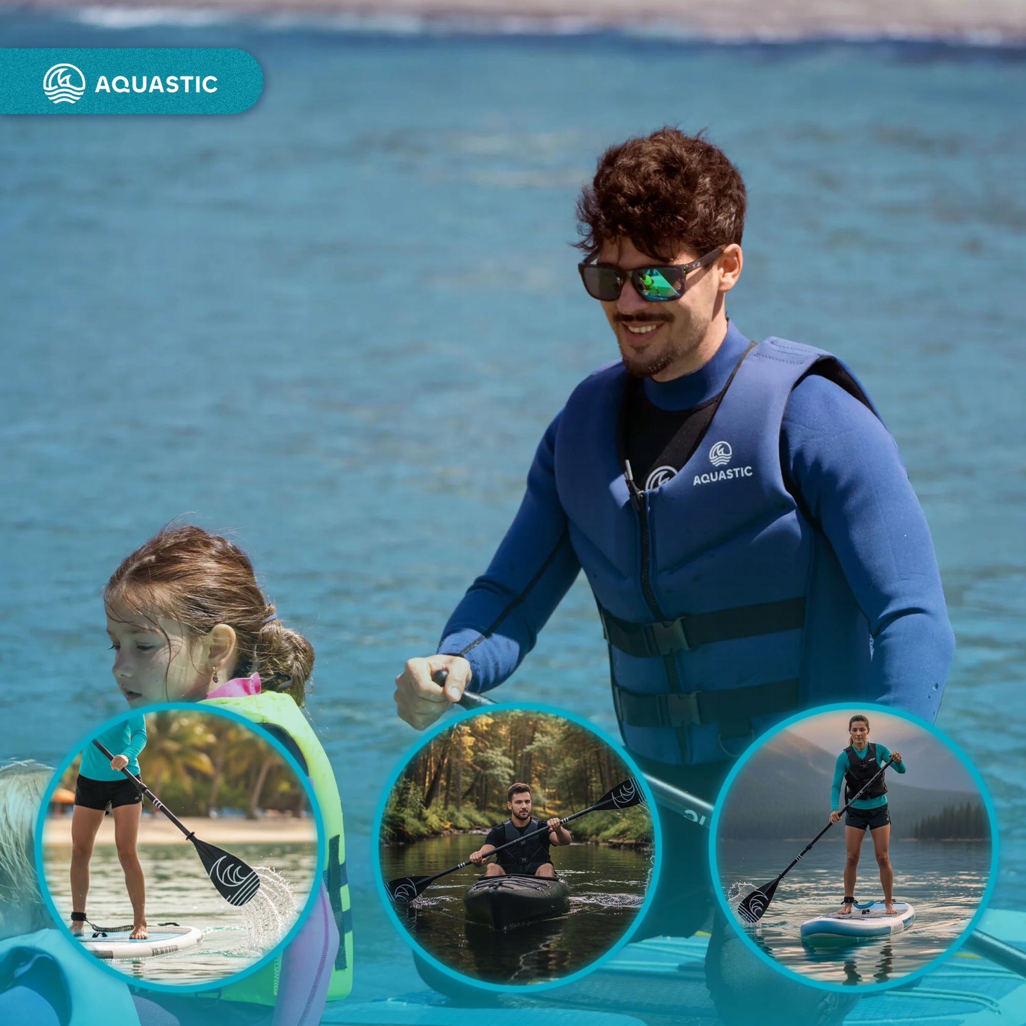 FOLDING SUP paddle 3-piece AQUASTIC 170-220 cm black KAYAK 2in1 Kind paddle