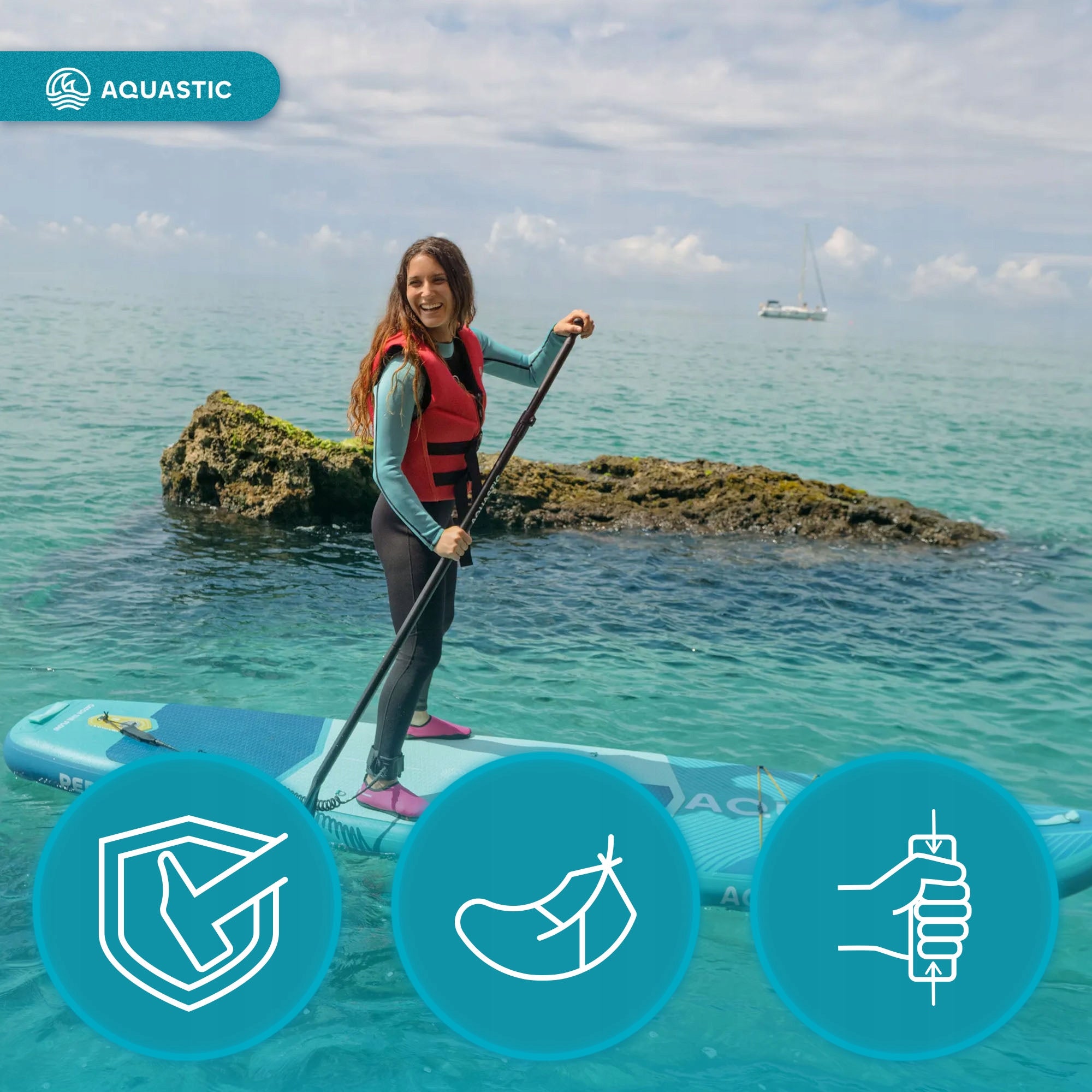 FOLDING SUP paddle 3-piece AQUASTIC 170-220 cm black KAYAK 2in1 Length 175 cm