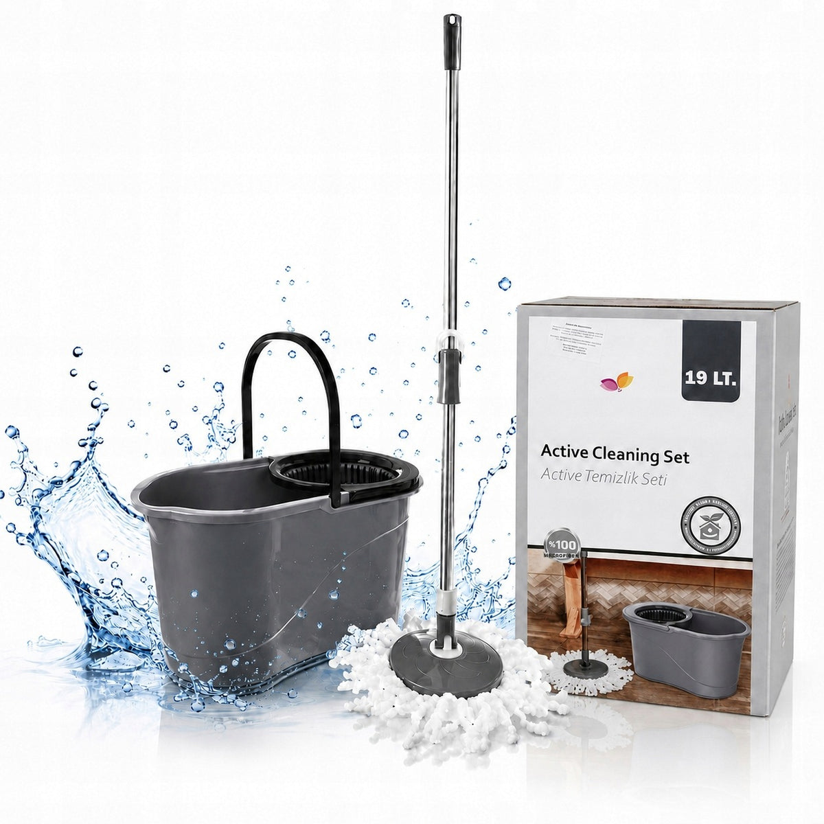 FOLL Rotary Mop with Bucket Floor Cleaning Kit Microfiber 14l