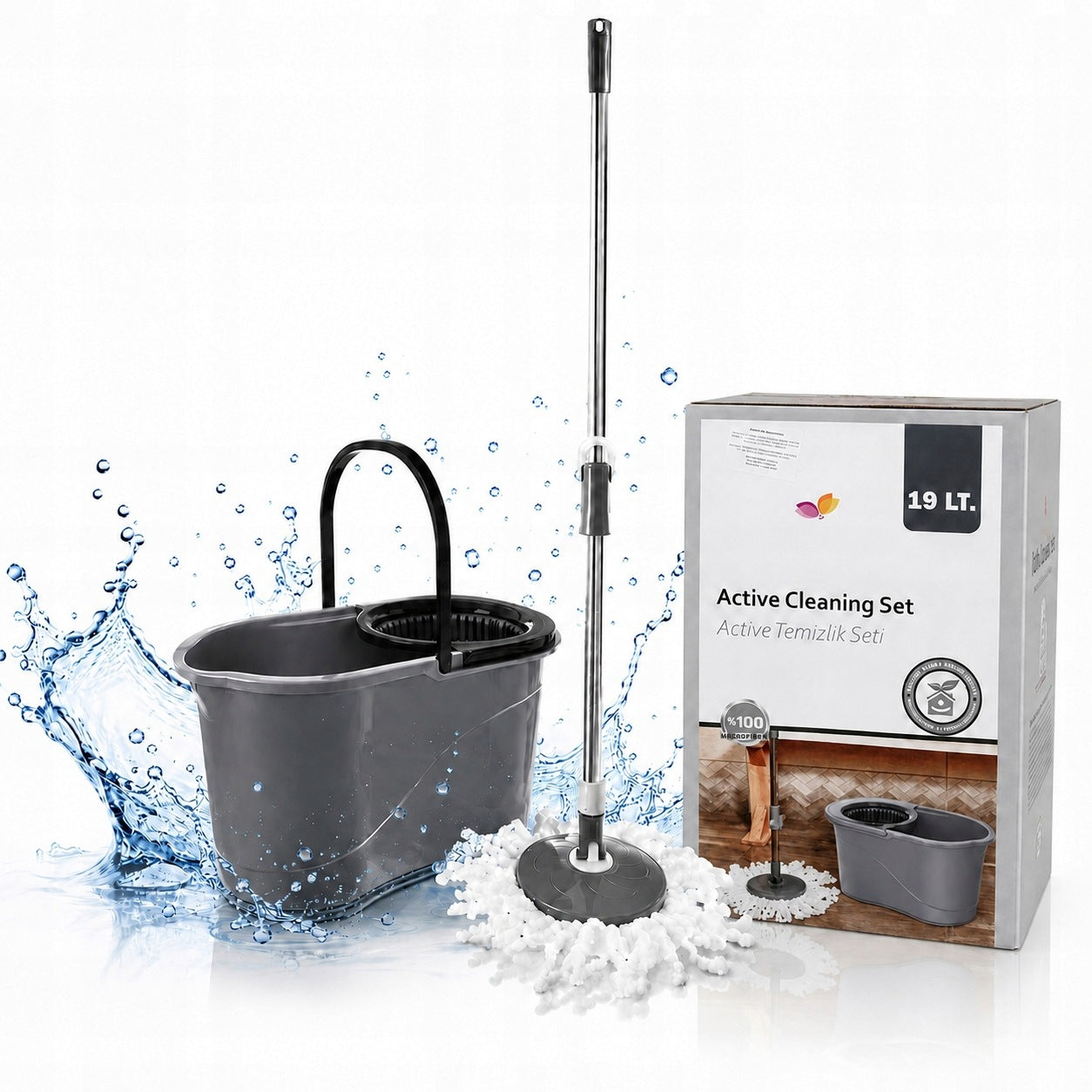 FOLL Rotary Mop with Bucket Floor Cleaning Kit Microfiber 14l
