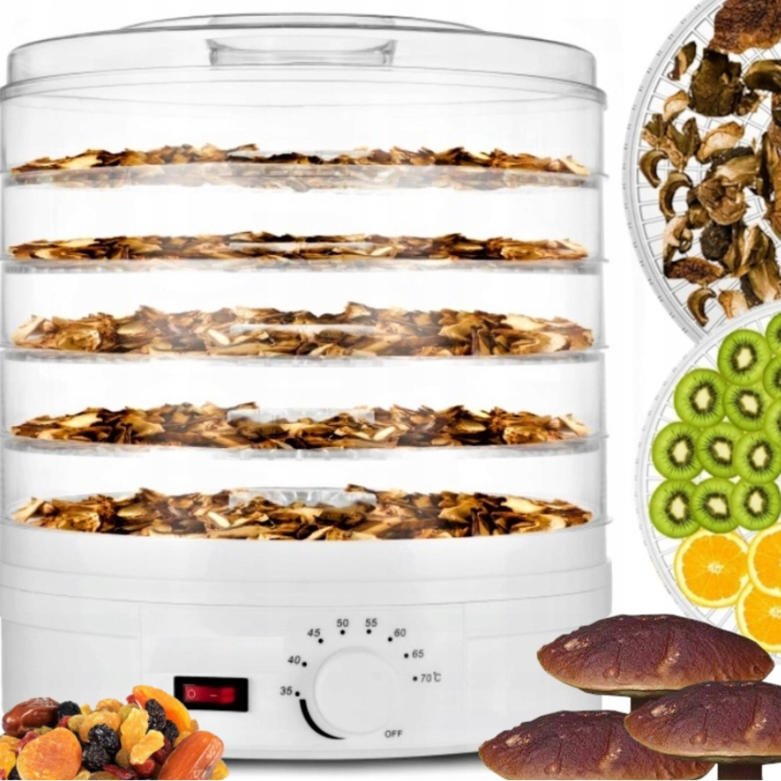 FOOD DRYER FOR VEGETABLE FRUIT MUSHROOMS XXL 5 SIT 500W EAN (GTIN) 764324321219