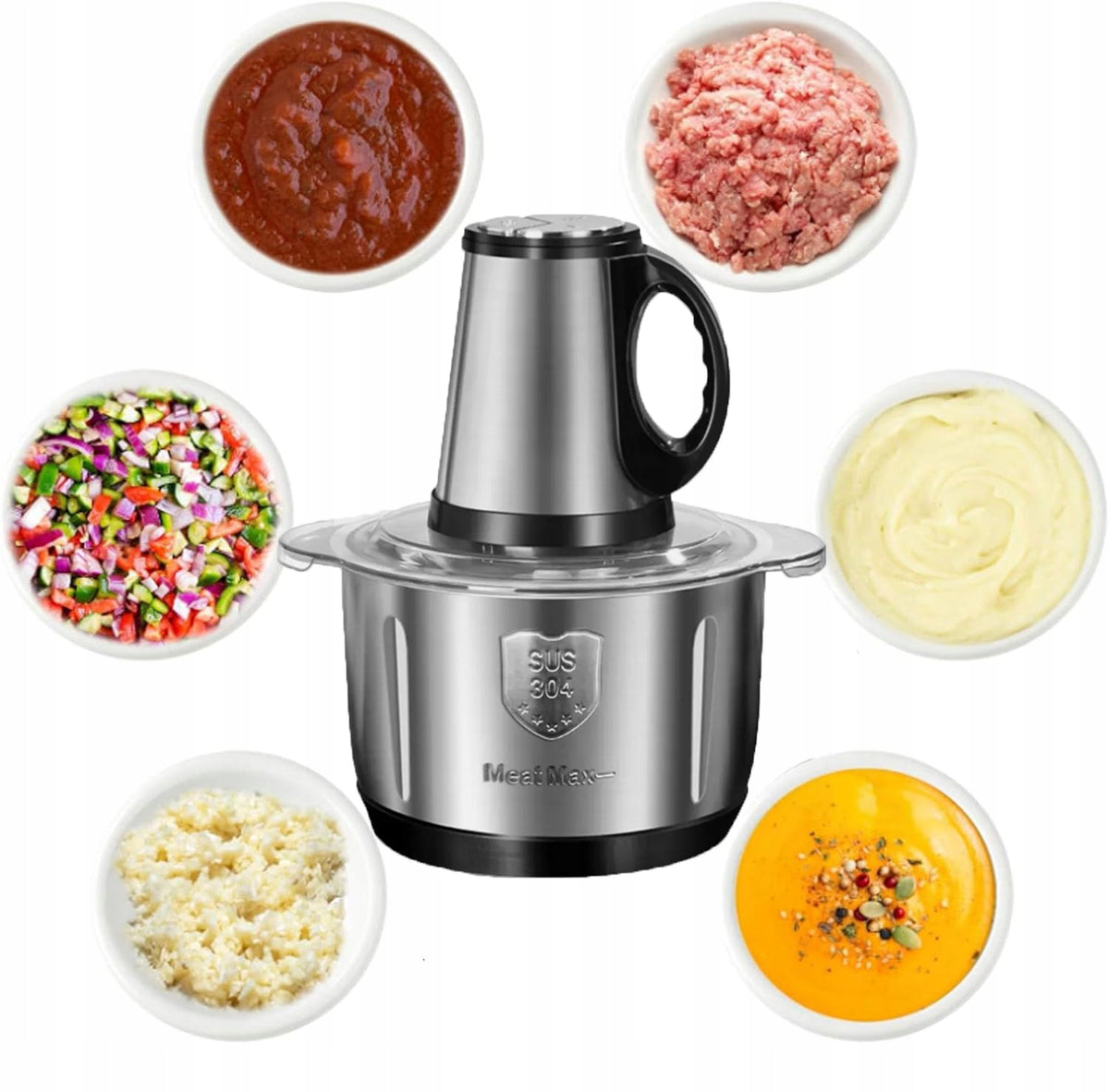 FOOD PROCESSOR, MINI CHOPPER, MEAT GRINDER WITH 4 MEAT BLADES, 5 L Brand no brand