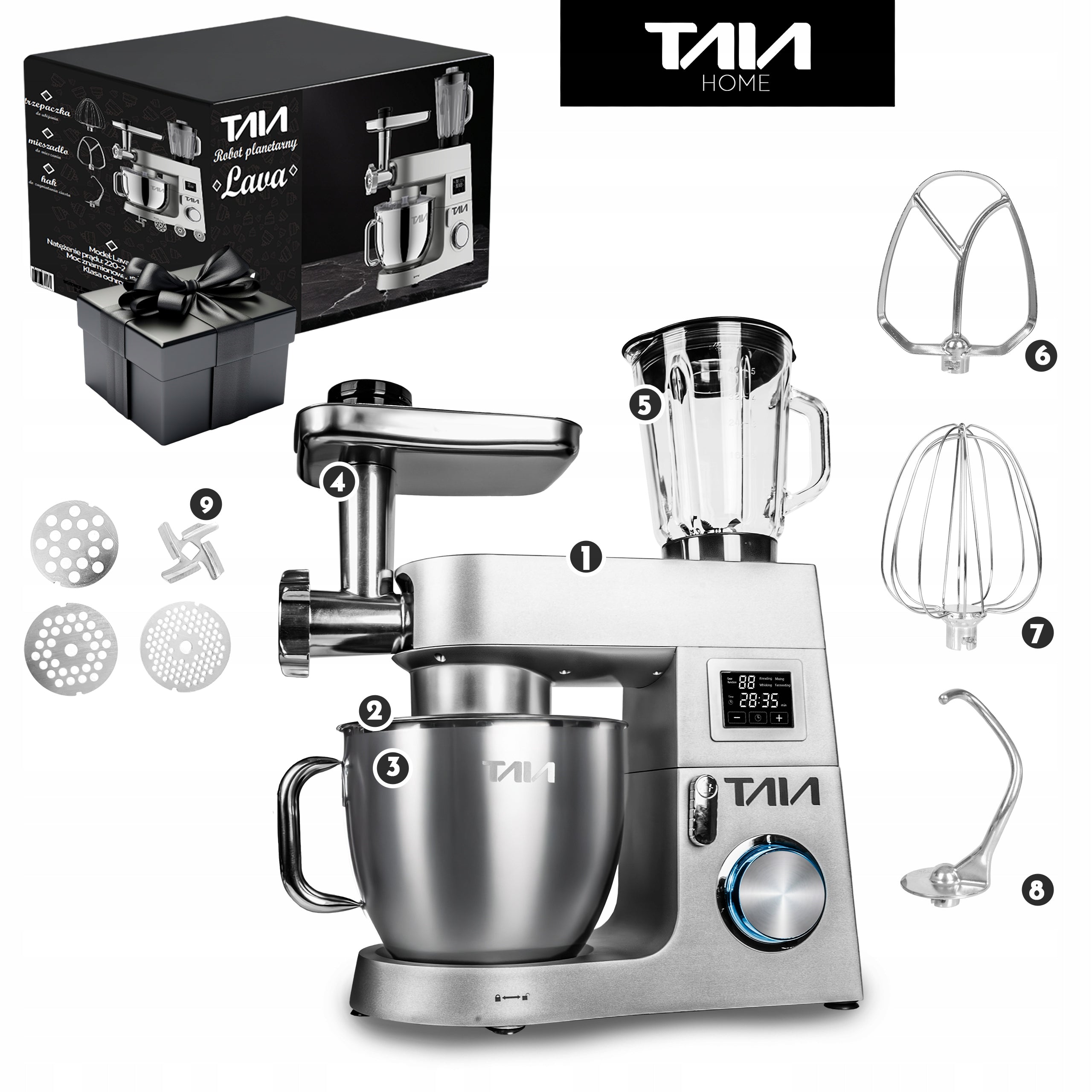 FOOD PROCESSOR PLANETARY ALUMINUM PROFESSIONAL BOWL 6,5 L LED DISPLAY Manufacturer code TAIA Robot planetarny Lava PROFESSIONAL