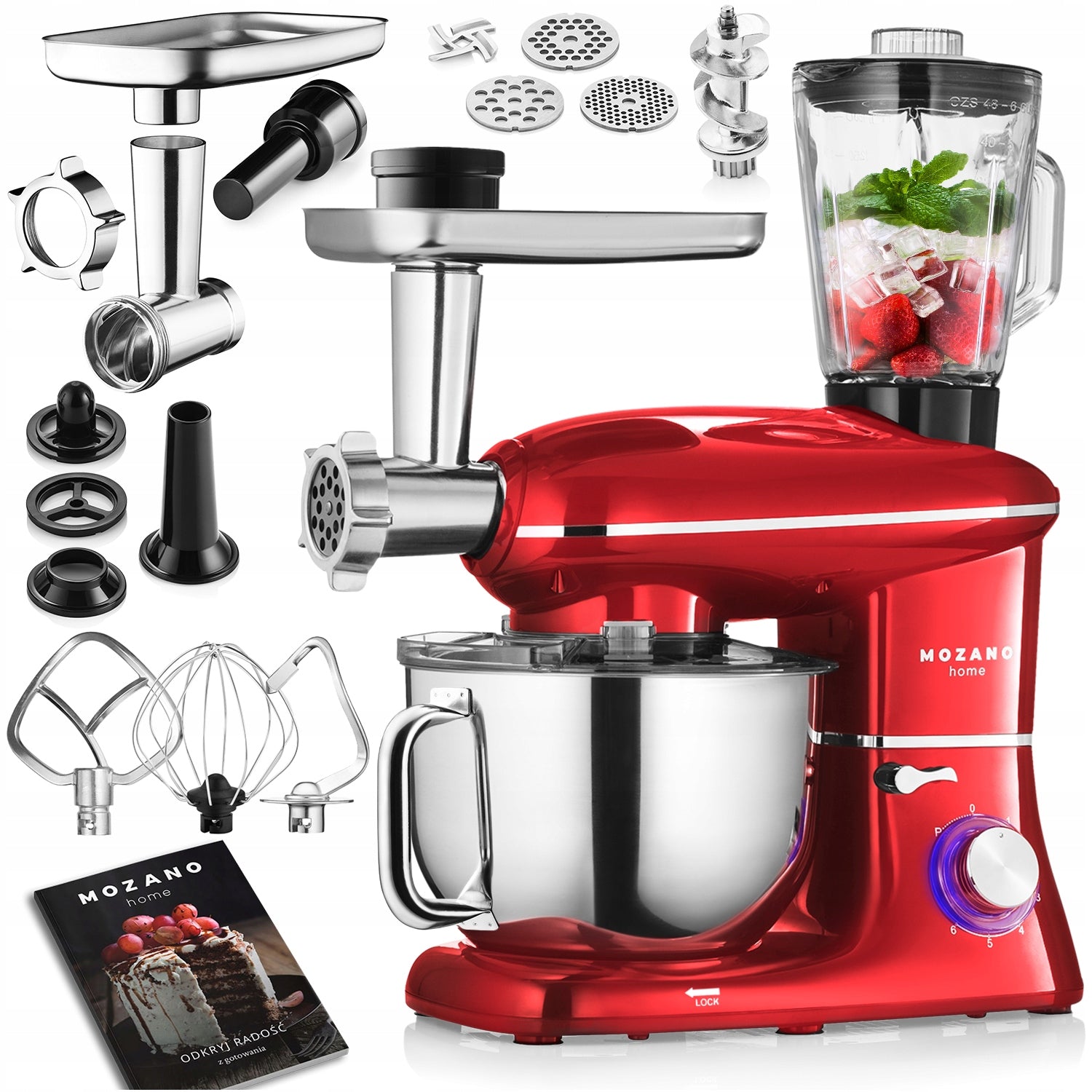FOOD PROCESSOR PLANETARY MIXER MEAT BLENDER 4in1 BOWL 6,2L + RECIPES
