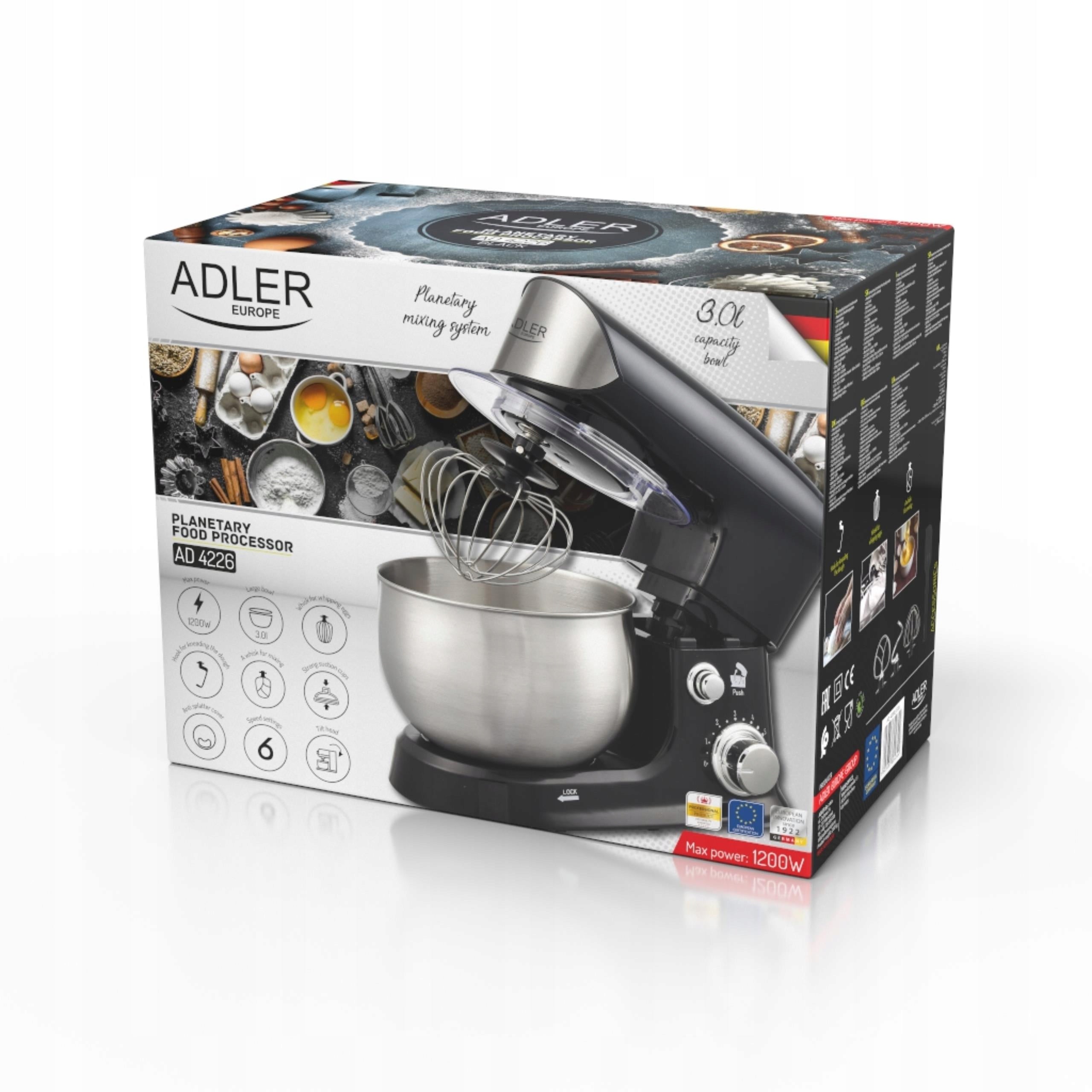 FOOD PROCESSOR PLANETARY MIXER WITH BOWL 1200W 3L MULTIFUNCTIONAL 3 STIRRERS Manufacturer code Robot kuchenny planetarny mikser misa 4226B