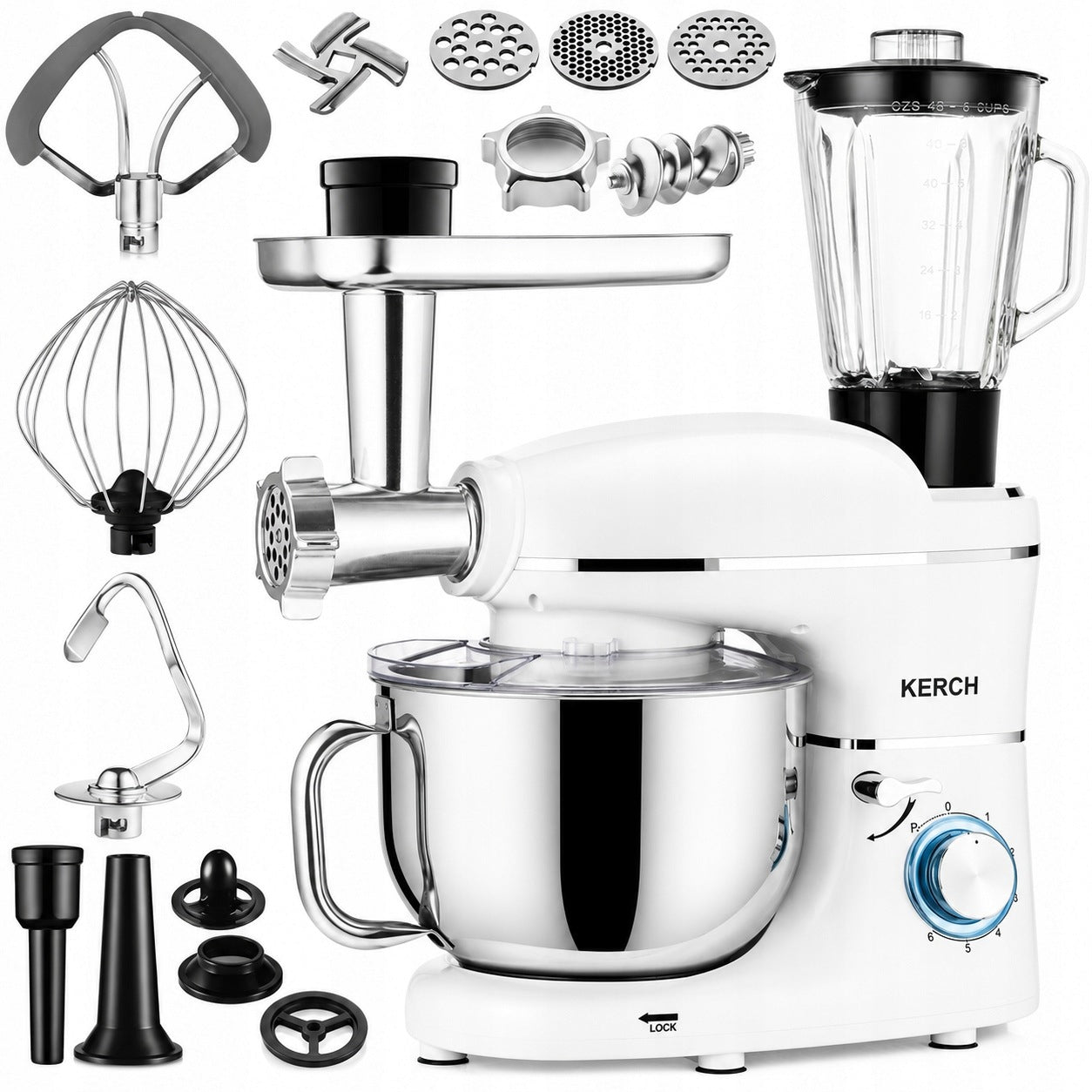 FOOD PROCESSOR PLANETARY MIXER WITH BOWL KERCH ROTARY 4000W WHITE 6,2L
