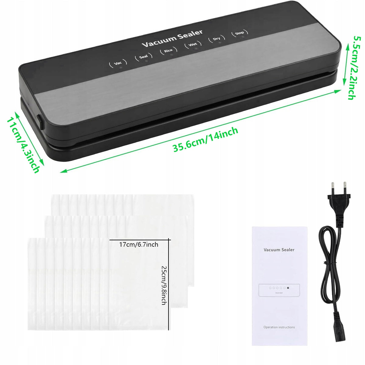 FOOD VACUUM PACKER WELDING MACHINE + 30 POUCHES Packaging status original