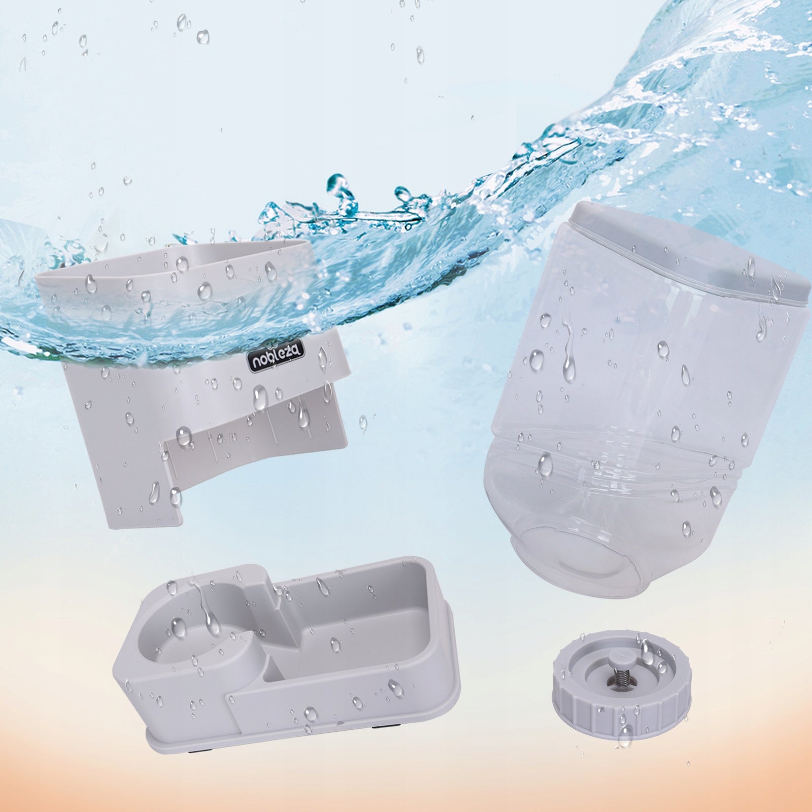FOOD & WATER DISPENSER AUTOMATIC FEEDER DOG BOWL 2 x 3,8L grey Capacity 7.6 l