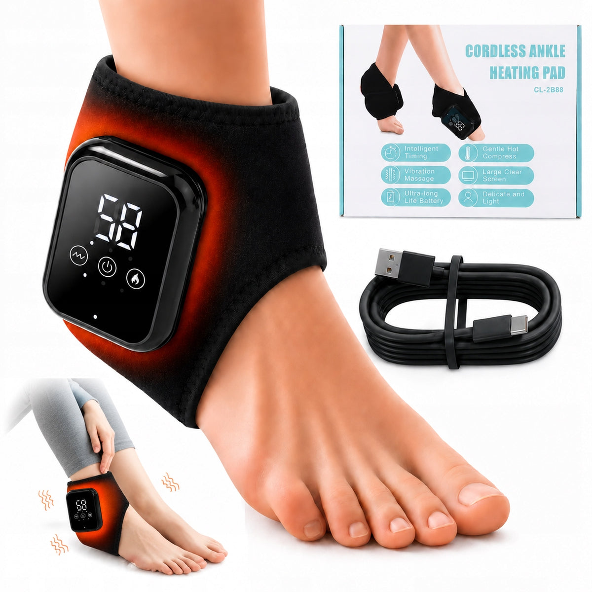 FOOT ANKLE MASSAGER FOR PAIN ANKLE JOINT COMPRESSION HEATING VIBRATION RELAXATION