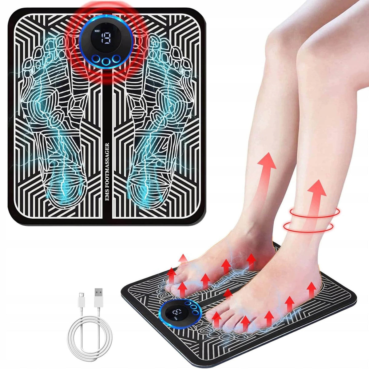 FOOT EMS MASSAGER ELECTROSTIMULATOR LCD 8 MODES 19 LEVELS Medical device no