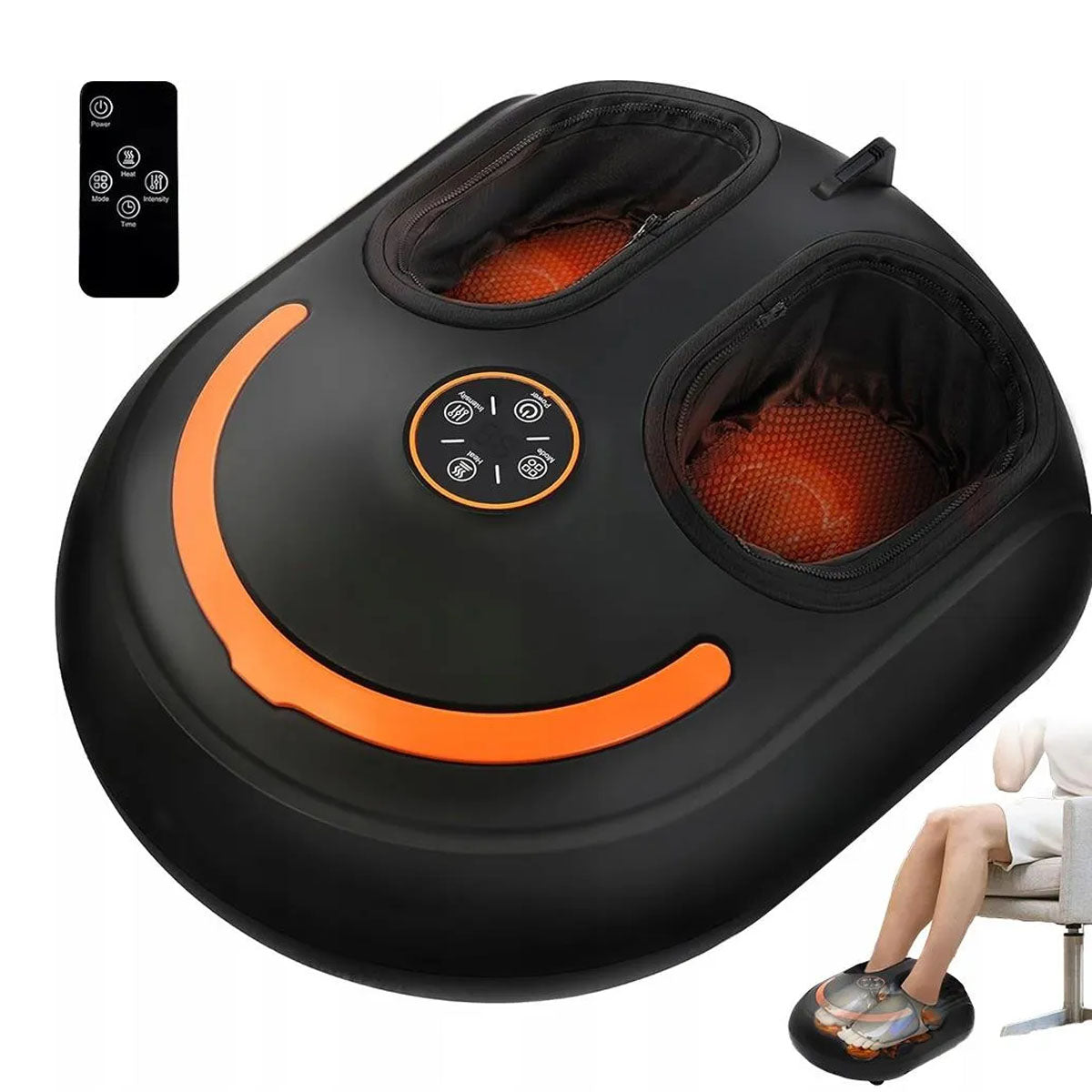 FOOT MASSAGER HEATING KNEADING ROLLING 4IN1 4 MODES REMOTE CONTROL, BLACK