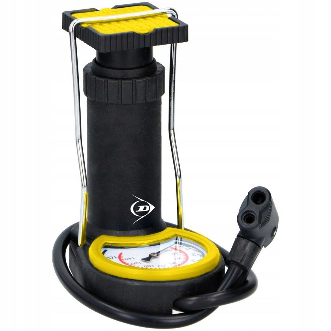 FOOT PUMP WITH PRESSURE GAUGE FOR MATTRESS BIKE DUNLOP 3 ADAPTERS + CASE Color black