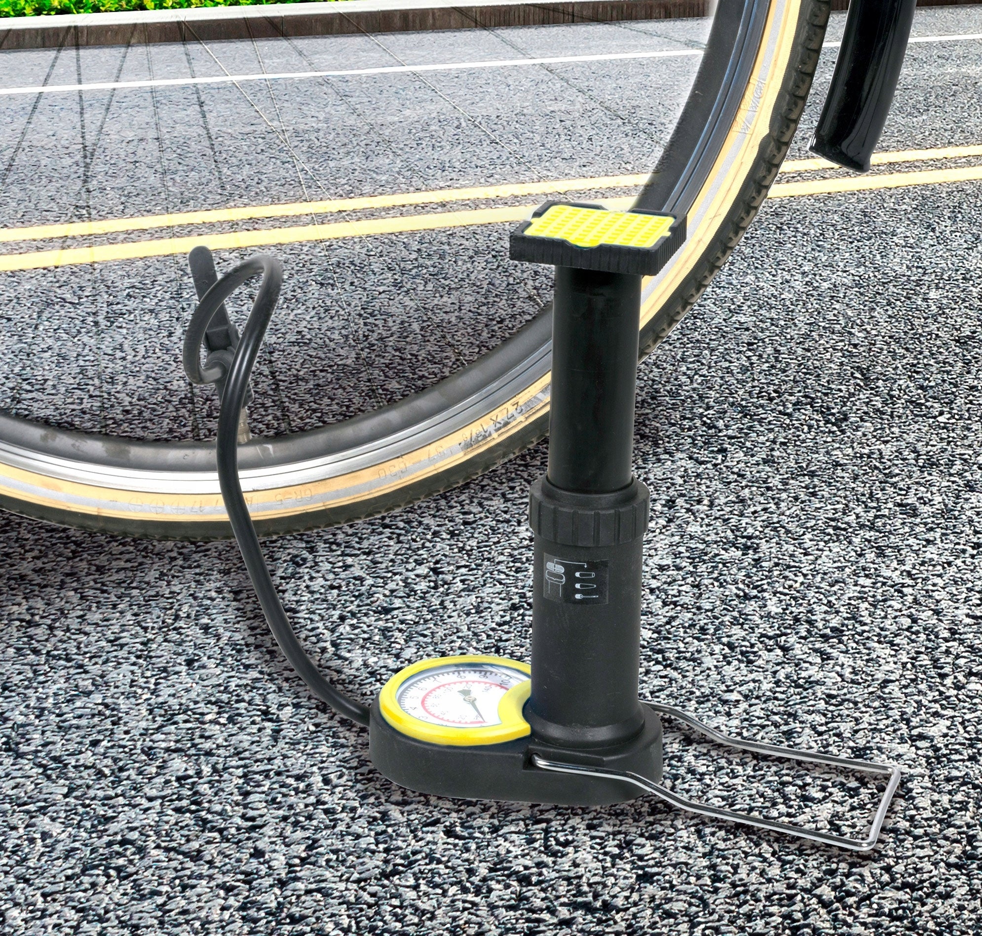 FOOT PUMP WITH PRESSURE GAUGE FOR MATTRESS BIKE DUNLOP 3 ADAPTERS + CASE Kind foot