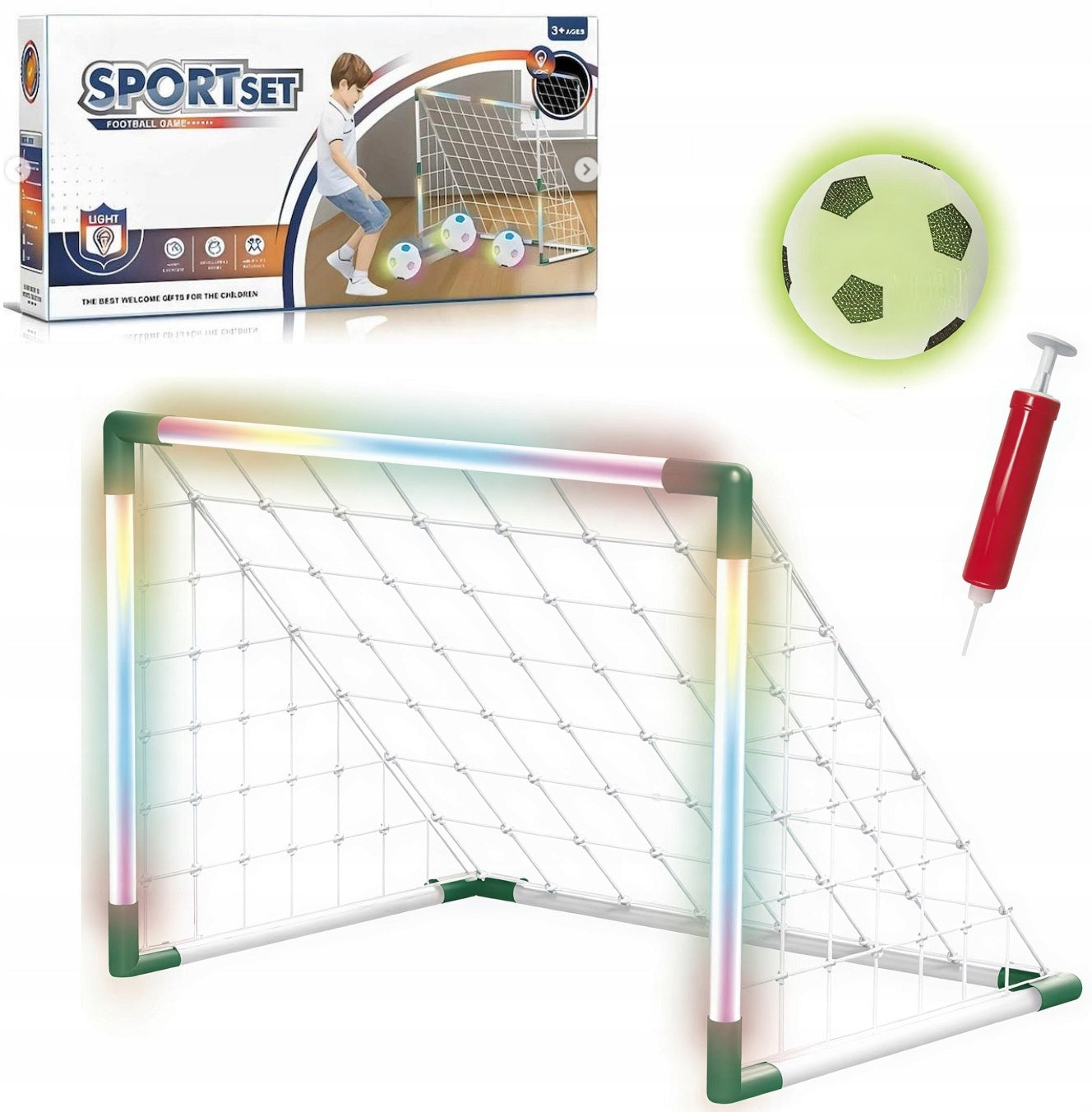 FOOTBALL GOAL SET FOR FOOTBALL GLOWING + BALL AND PUMP