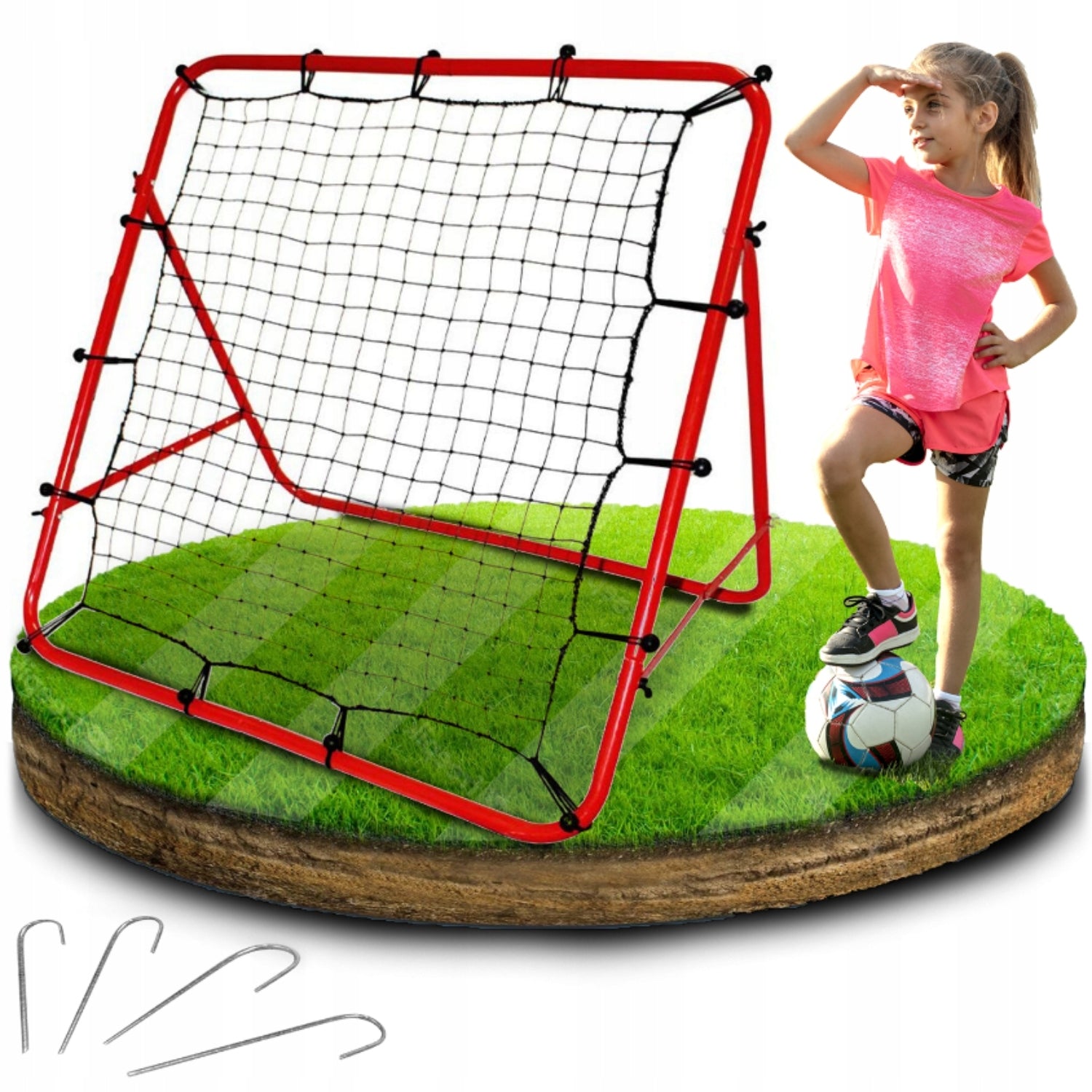 FOOTBALL TRAINER REBOUNDER PORTABLE FOOTBALL GOAL NET RED