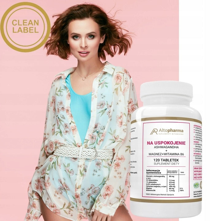 FOR SEDATION ASHWAGANDA + MAGNESIUM + VIT B6 Alto Pharma 120 tabl. Expiration date at least six months from the date of purchase