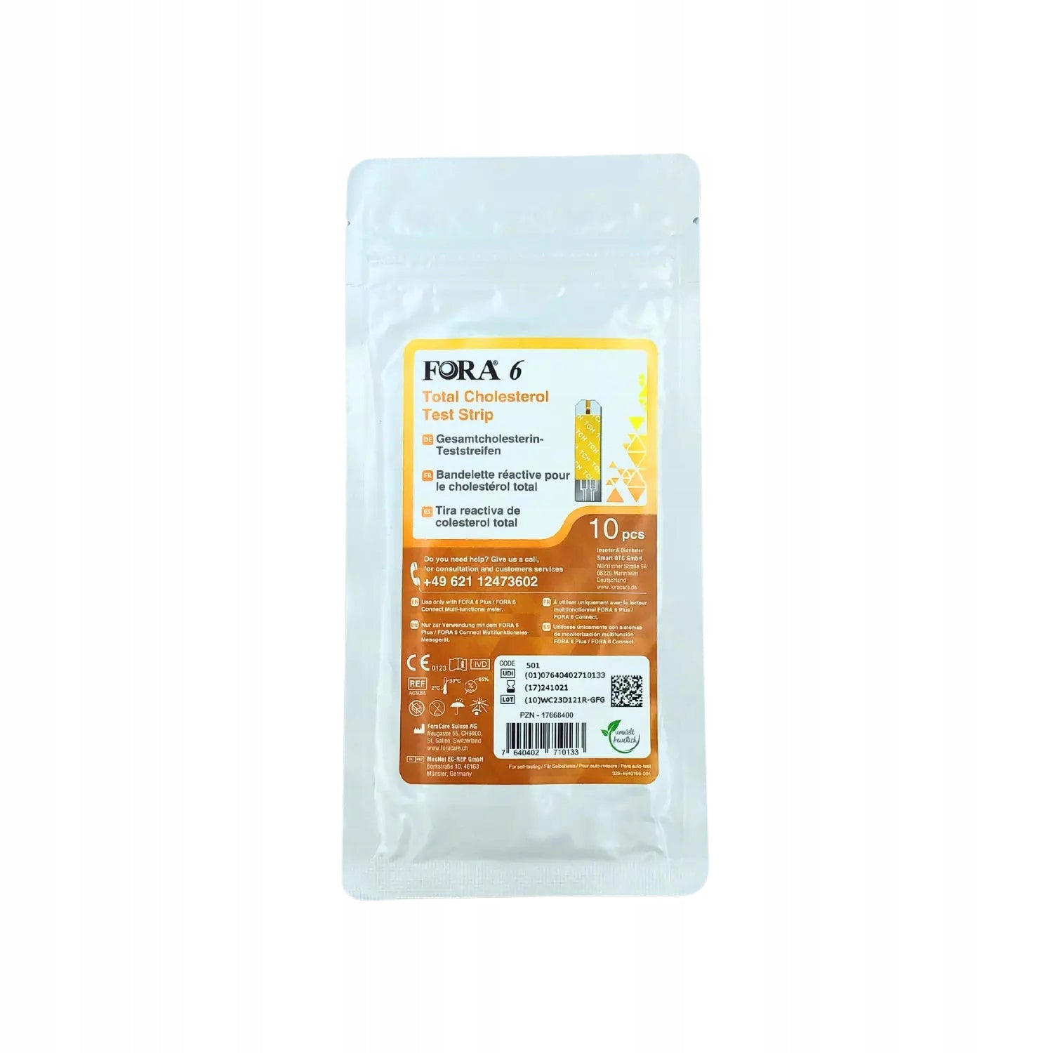 FORA 6 Total Cholesterol Test Strip 10pcs foil pack/per zip bag Packaging status original