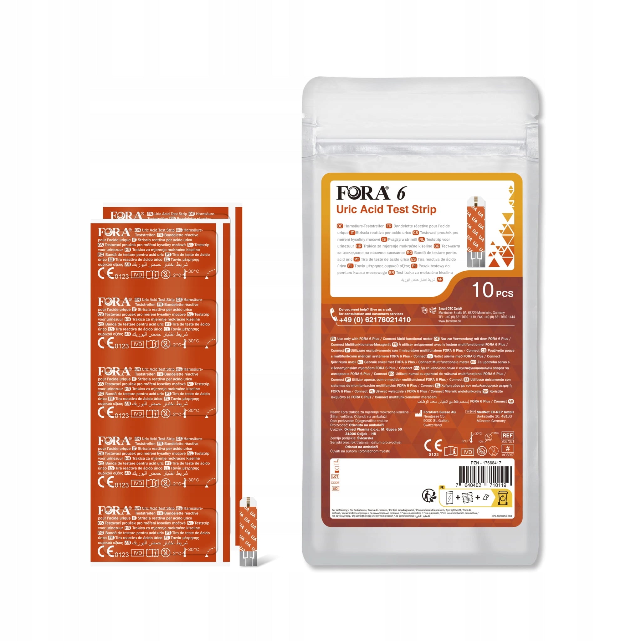 FORA 6 Uric Acid Test Strip 10pcs foil pack/per zip bag