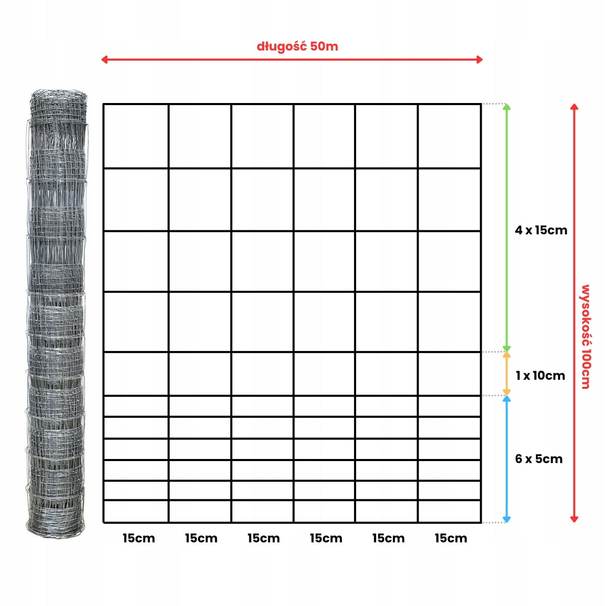 FOREST NET 100/12/15 G6 - 50m GALVANIZED hare roe deer boar field orchard forest Packaging status original