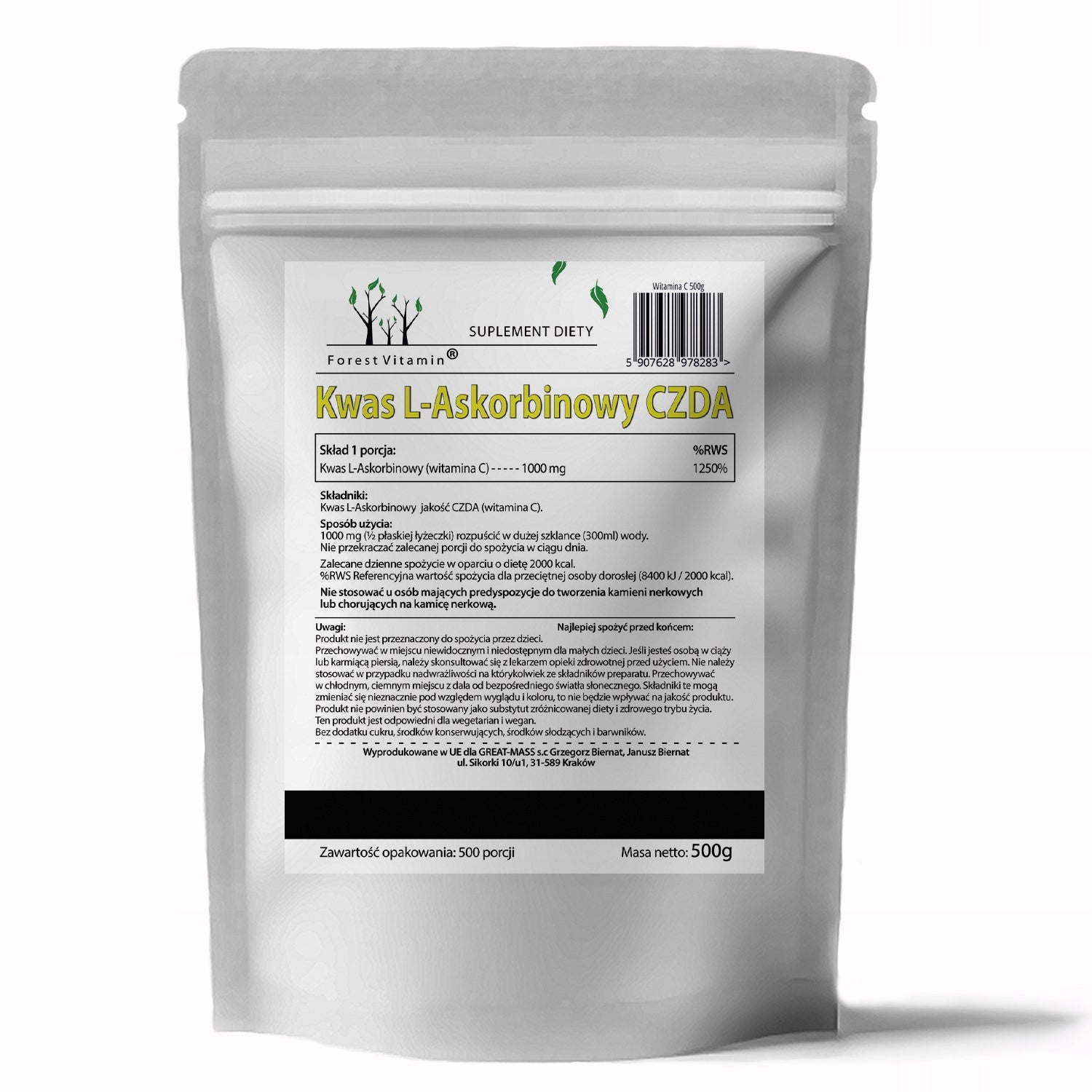 FOREST VITAMIN C 500g 100% L-ASCORBIC ACID CZDA Brand Forest Vitamin