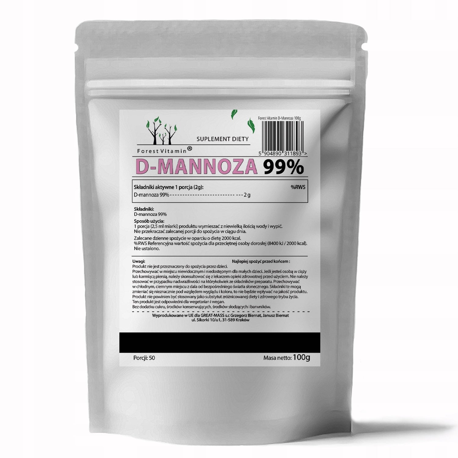 FOREST VITAMIN D-MANNOSE 100 G NATURAL URINARY TRACT SUPPORT Brand Forest Vitamin