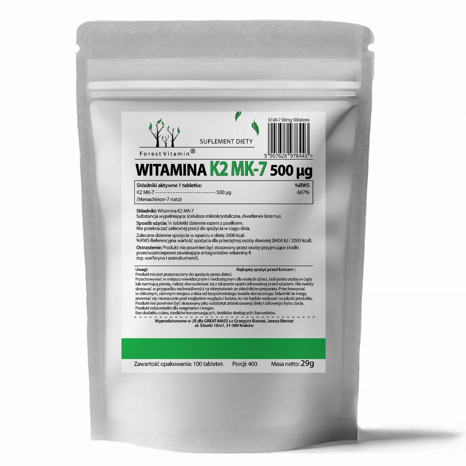 FOREST VITAMIN VITAMIN K2 MK-7 500UG 100TAB Brand Forest Vitamin