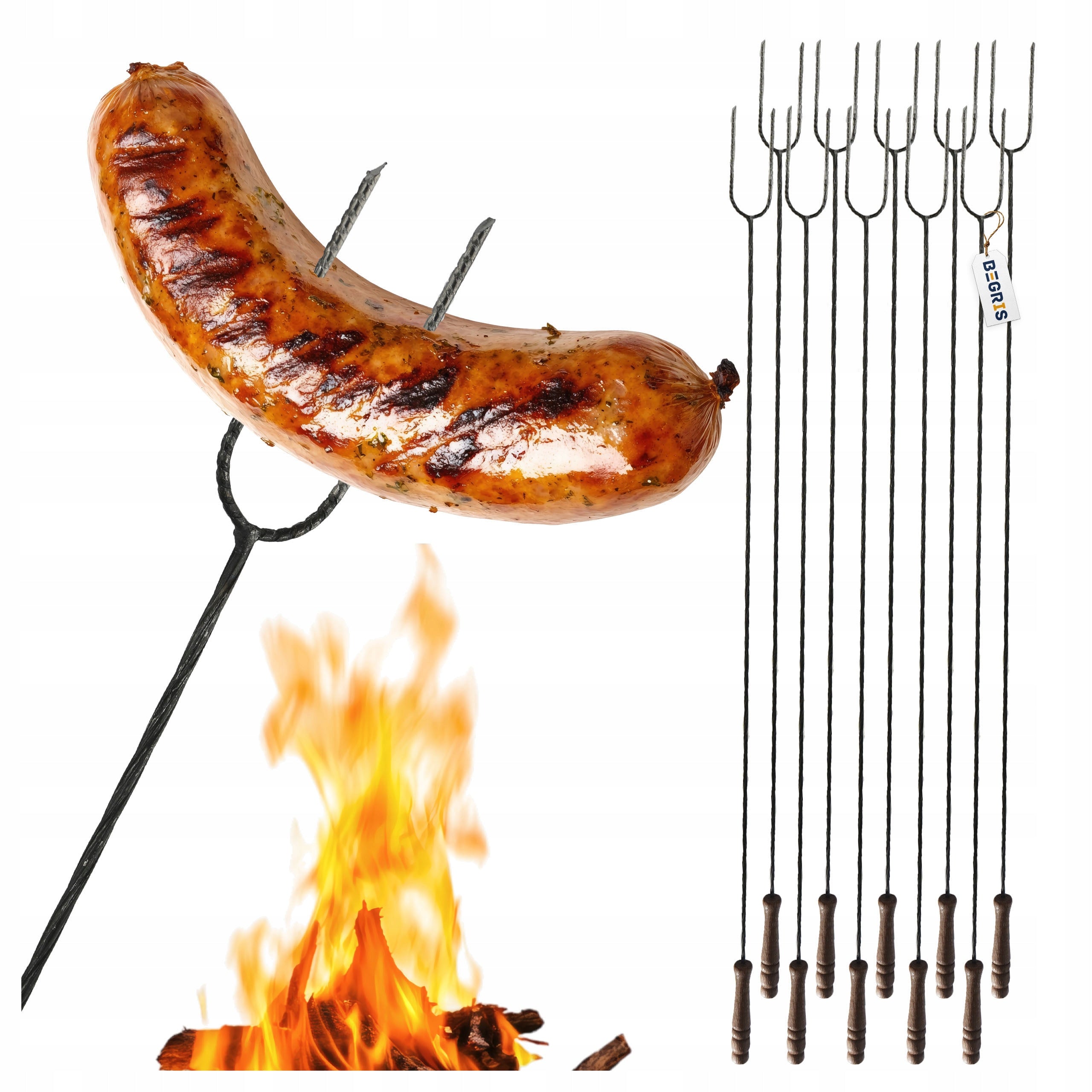 FORK FOCAL SAUSAGE STICK STICKS FORKS FOR GRILL 125 CM 10 PCS