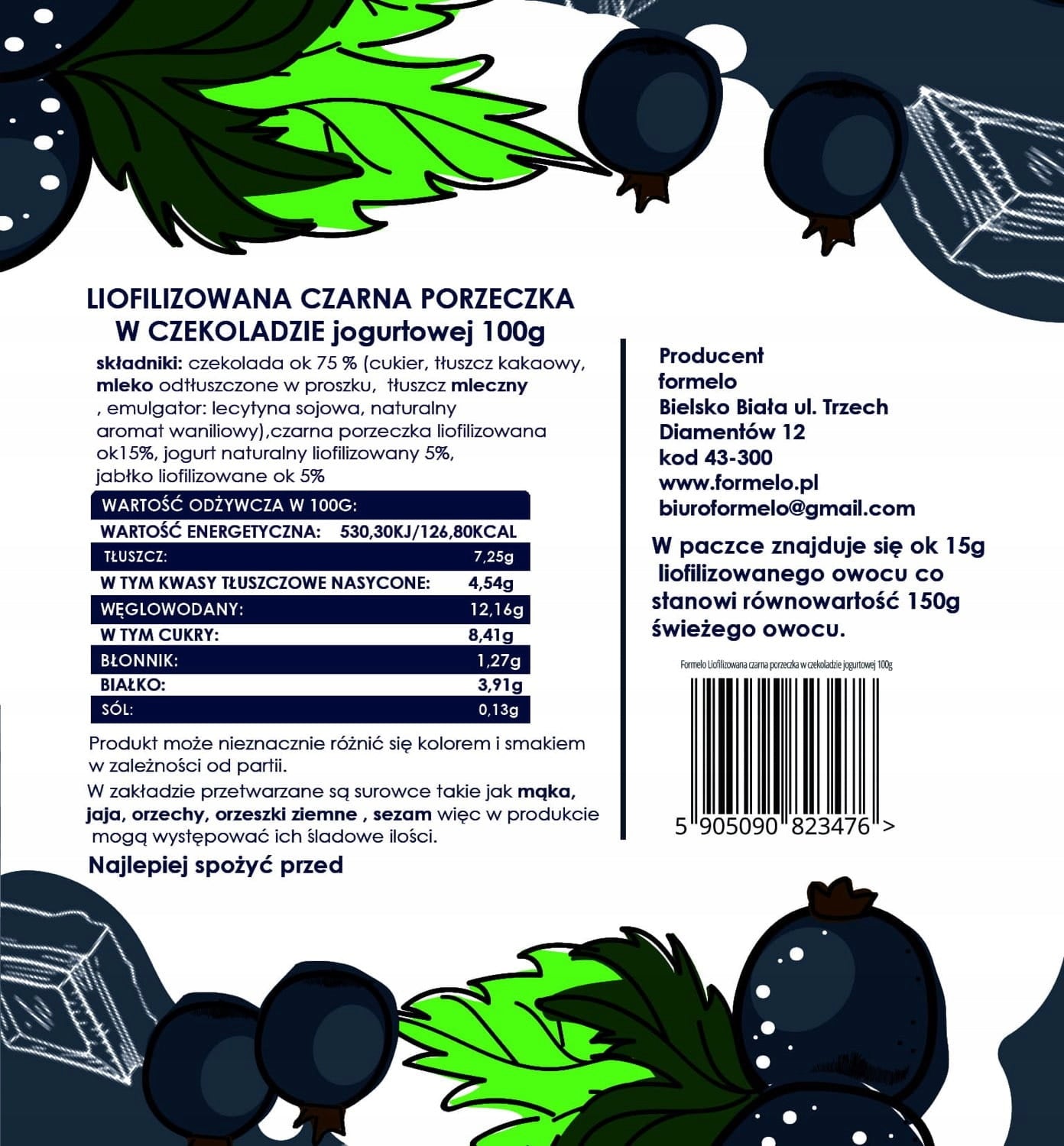 FORMELO FREEZE-DRIED BLACKCURRANT IN YOGURT CHOCOLATE 100% 100g Brand no brand