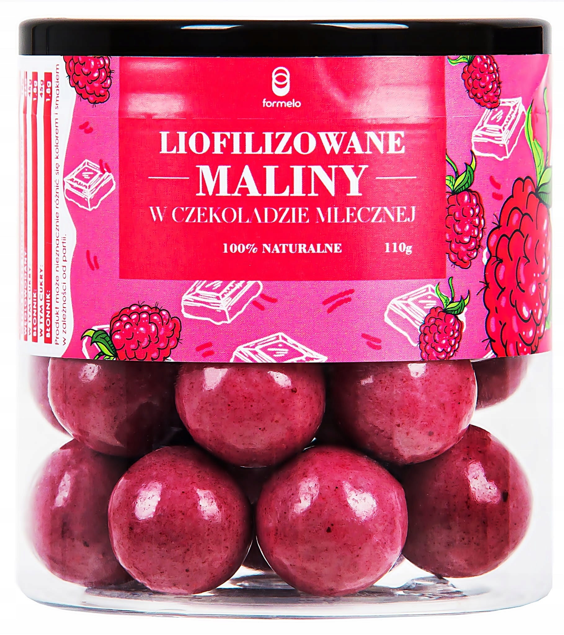 FORMELO FREEZE-DRIED RASPBERRIES IN MILK CHOCOLATE 110G CONTAINER