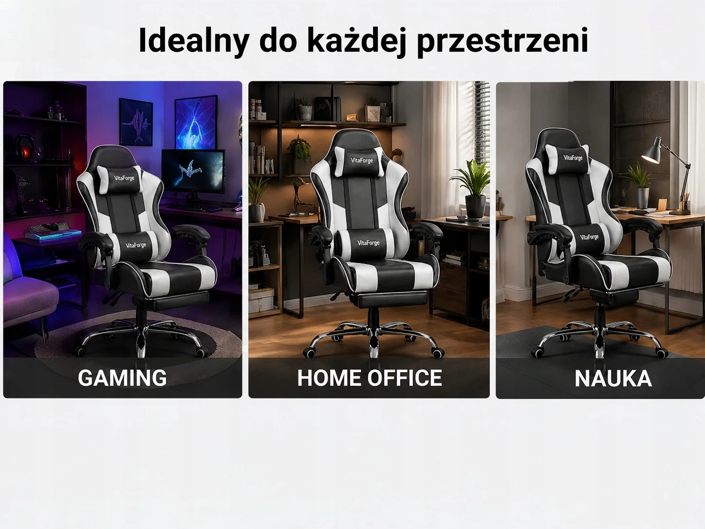 FOTEL GAMINGOWY VitaForge BIUROWY KRZESŁO GRACZA OBROTOWY KUBEŁKOWY CZARNY Furniture height 116 cm