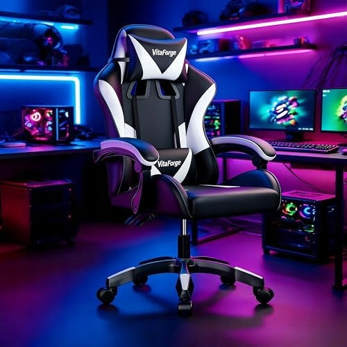 FOTEL GAMINGOWY VitaForge BIUROWY KRZESŁO GRACZA OBROTOWY KUBEŁKOWY CZARNY Furniture width 50 cm