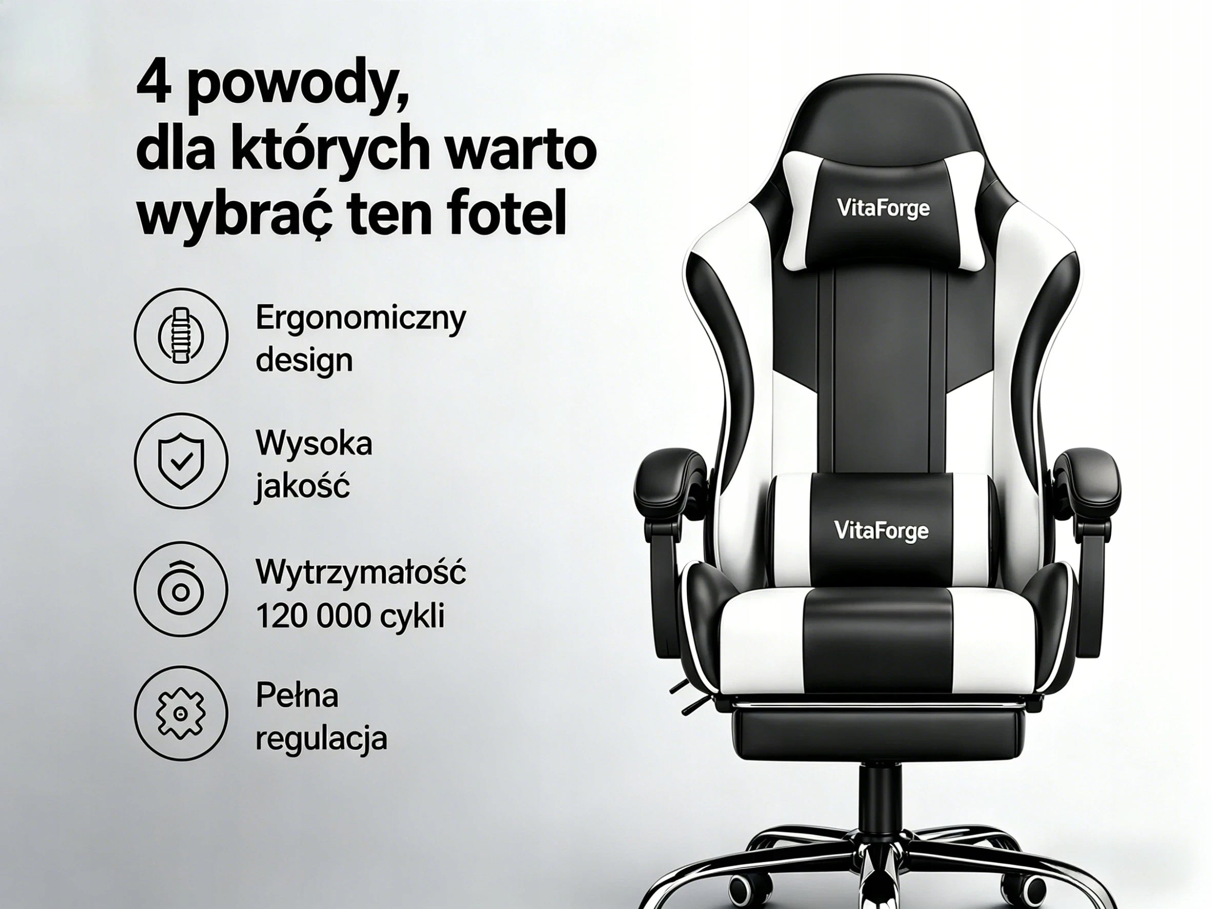 FOTEL GAMINGOWY VitaForge BIUROWY KRZESŁO GRACZA OBROTOWY KUBEŁKOWY CZARNY Maximum seat height 126 cm