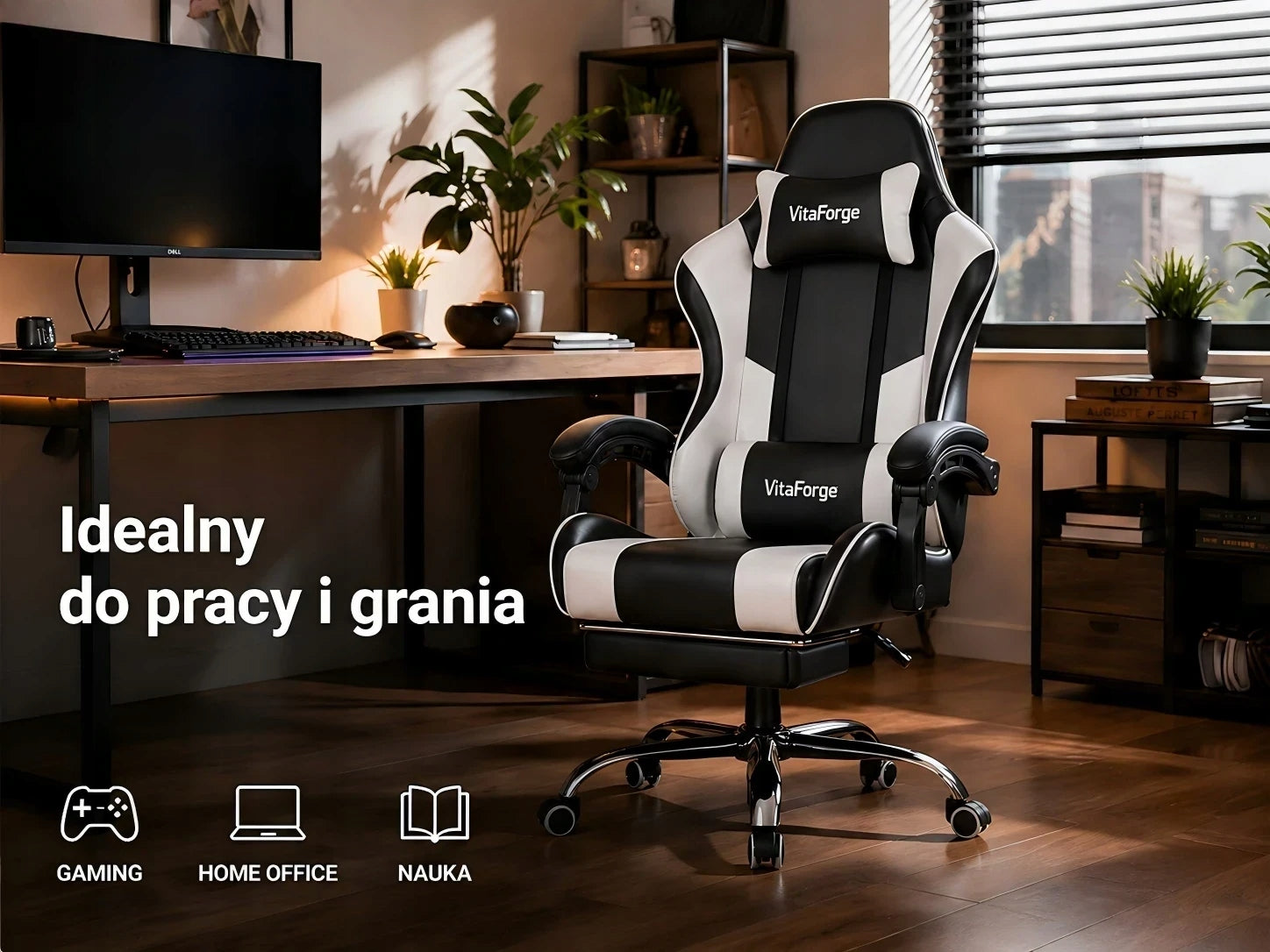 FOTEL GAMINGOWY VitaForge BIUROWY KRZESŁO GRACZA OBROTOWY KUBEŁKOWY CZARNY Model JH-001