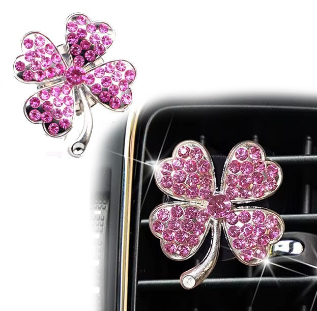 FRAGRANCE FOR CAR HAPPY SHINY CLOVER PINK RHINESTONES GIFT