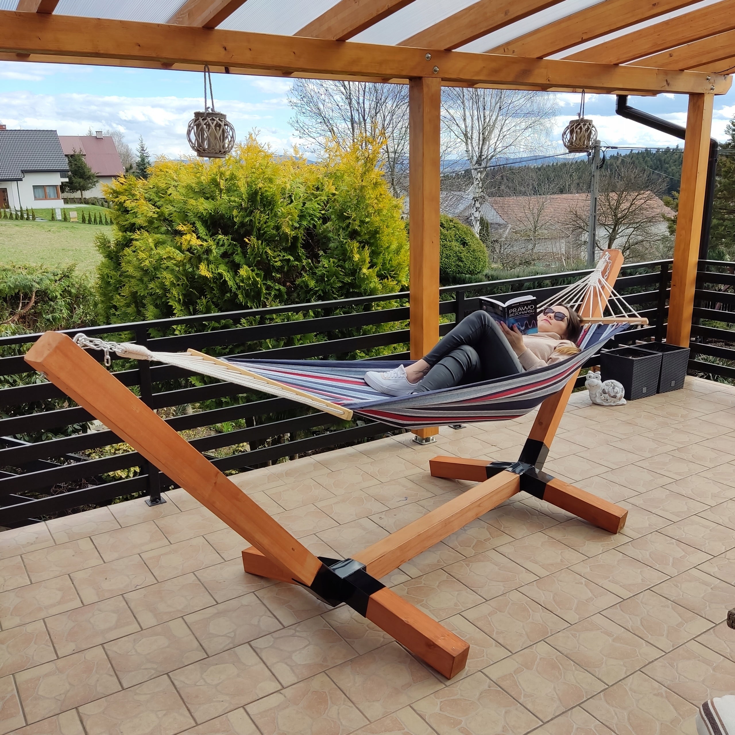 FRAME HAMMOCK PREMIUM XXL WOODEN SET 100x100 GIFT FOR GARDEN EAN (GTIN) 5905999929583