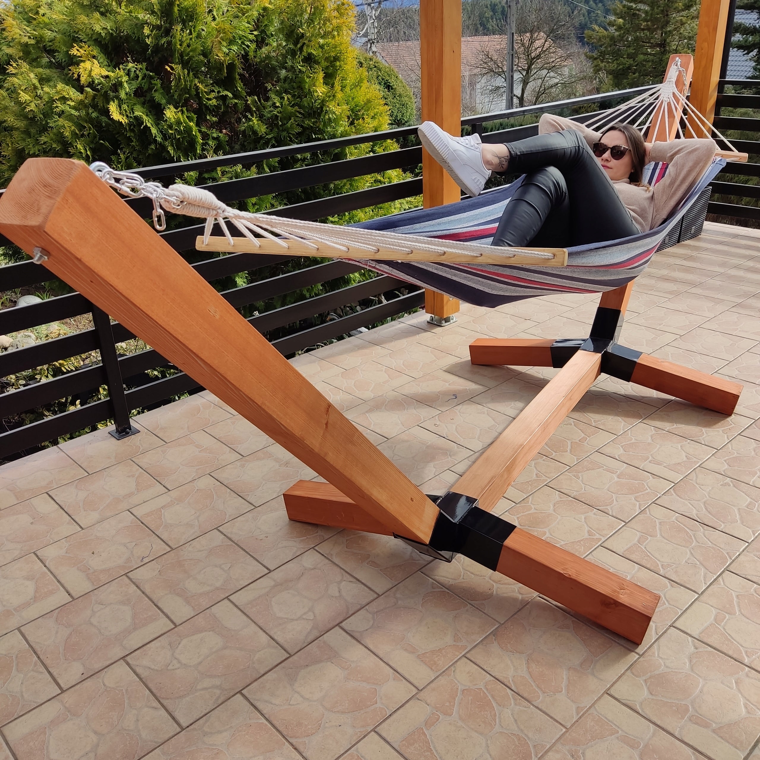 FRAME HAMMOCK PREMIUM XXL WOODEN SET 100x100 GIFT FOR GARDEN Manufacturer code PREMIUM-100x100
