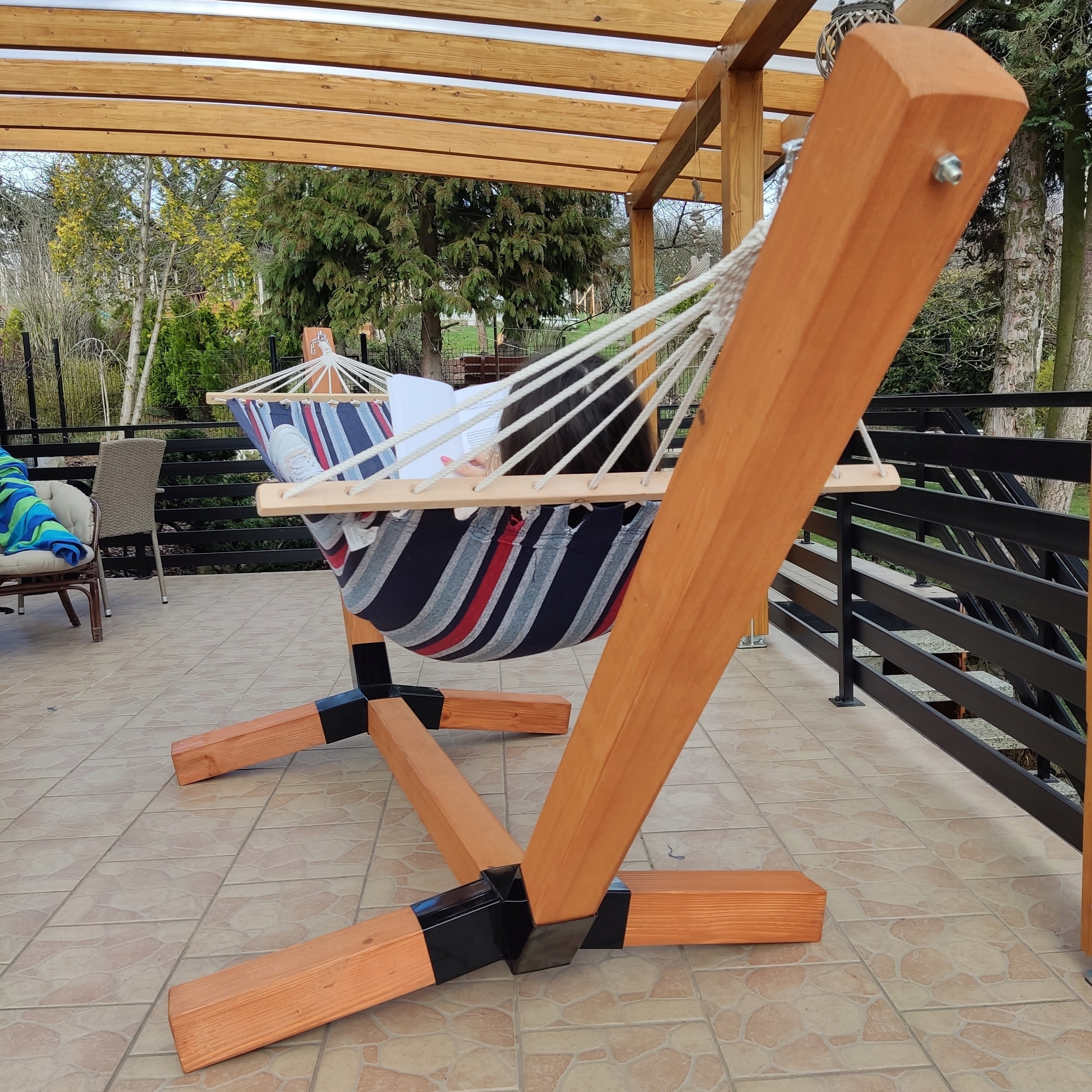 FRAME HAMMOCK PREMIUM XXL WOODEN SET 100x100 GIFT FOR GARDEN Material width 1 cm
