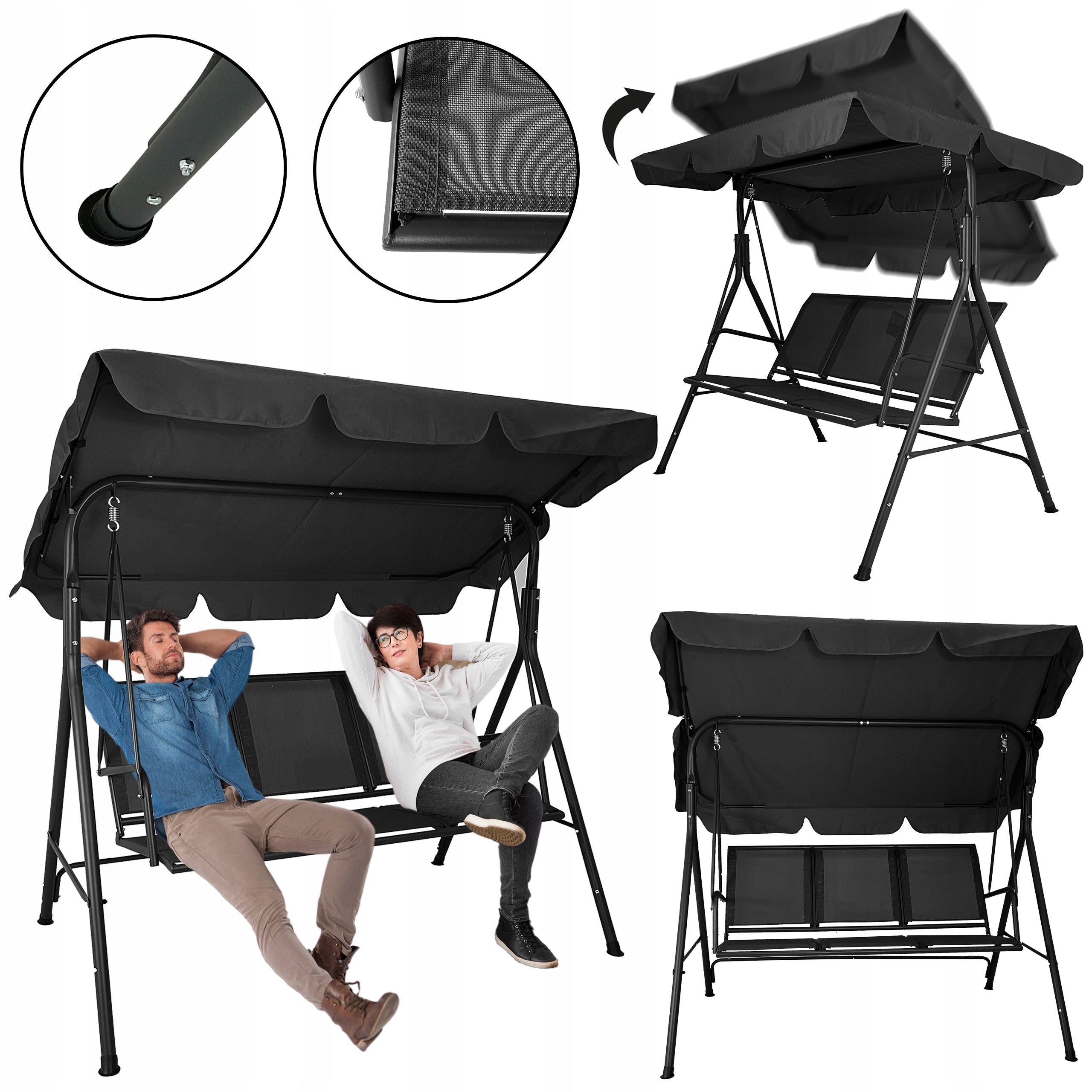 FREESTANDING GARDEN SWING 3 SEATER ROCKING BENCH CANOPY SPLIT BLACK Manufacturer Kontrast