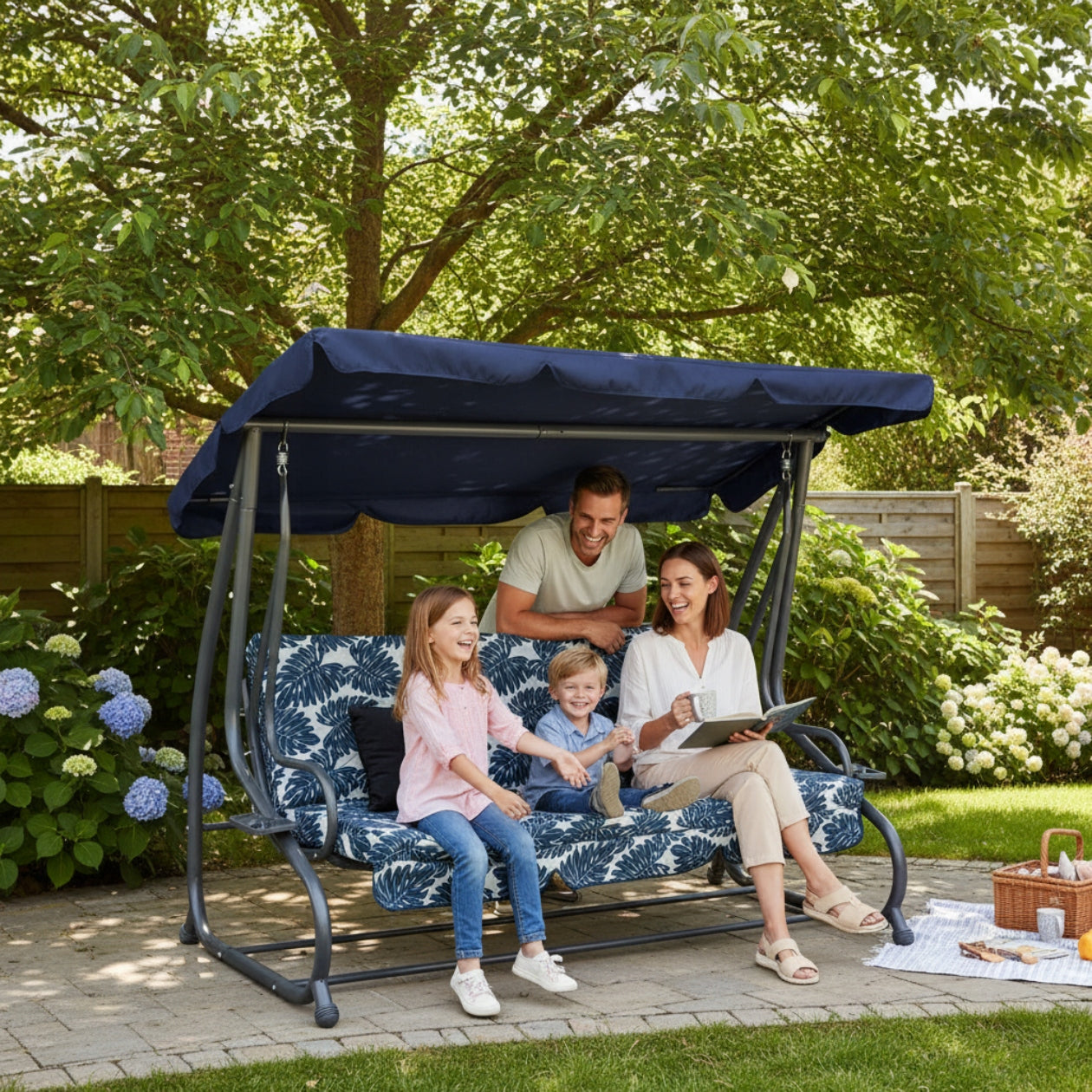 FREESTANDING ROCKING GARDEN SWING WITH VISOR 2in1 + PILLOWS Kind freestanding
