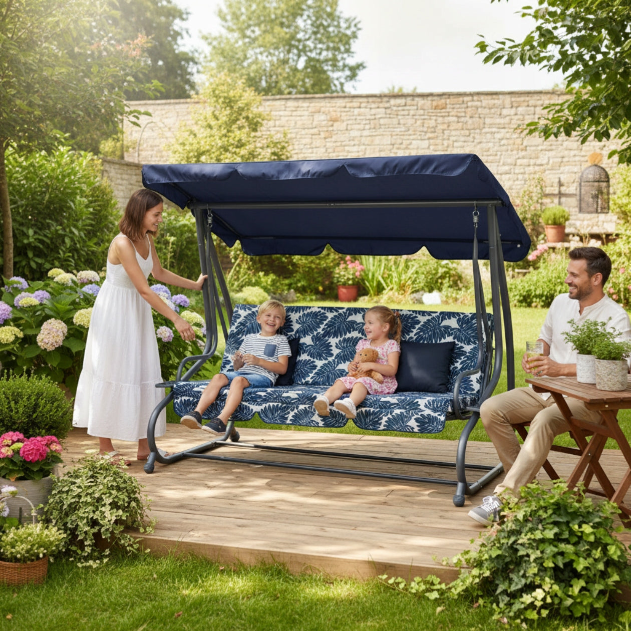 FREESTANDING ROCKING GARDEN SWING WITH VISOR 2in1 + PILLOWS Manufacturer no brand