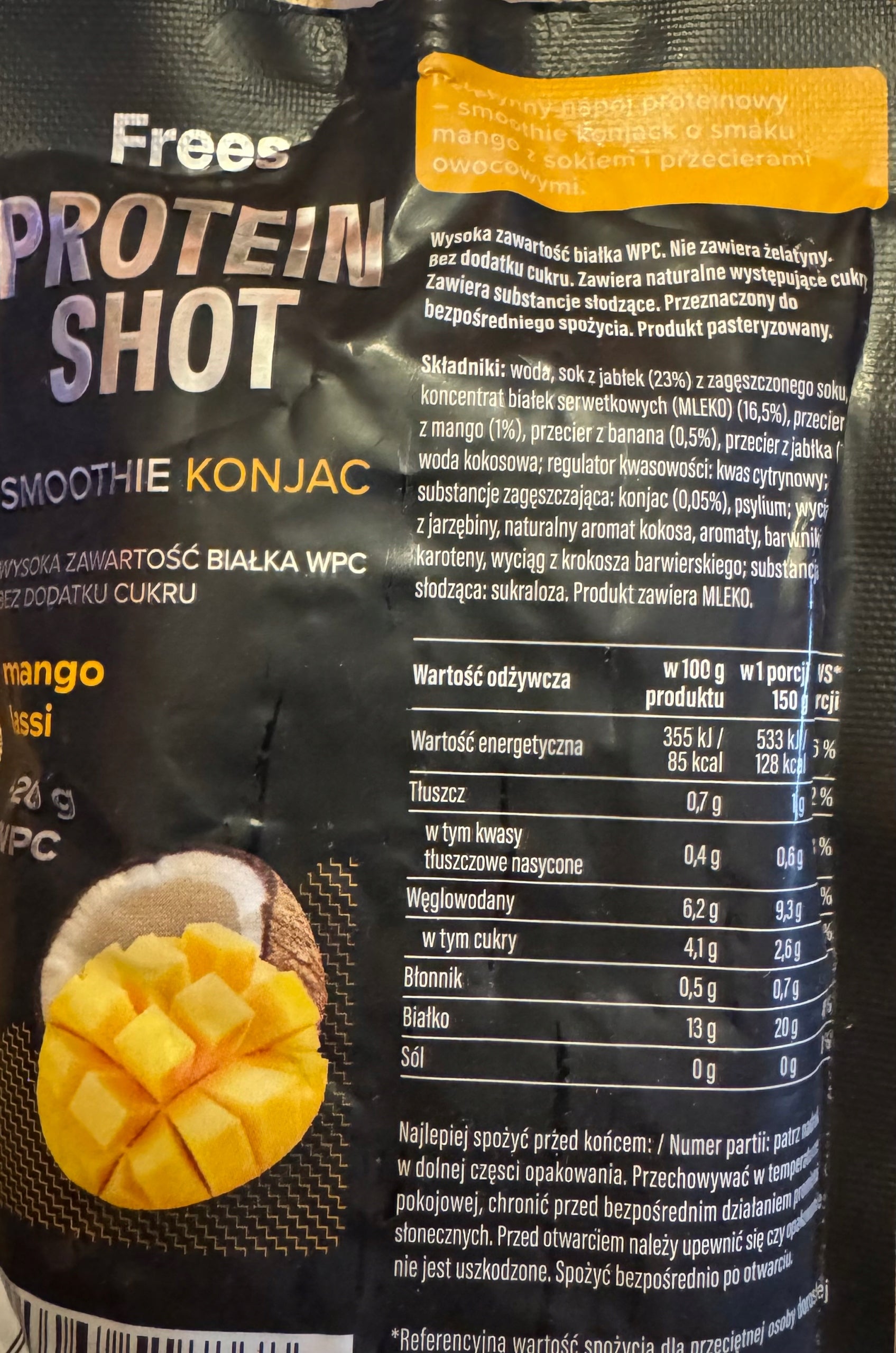 FREESTYLE PROTEIN SHOT SMOOTHIE KONJAC MANGO LASSI WPC 150g Expiration date not specified