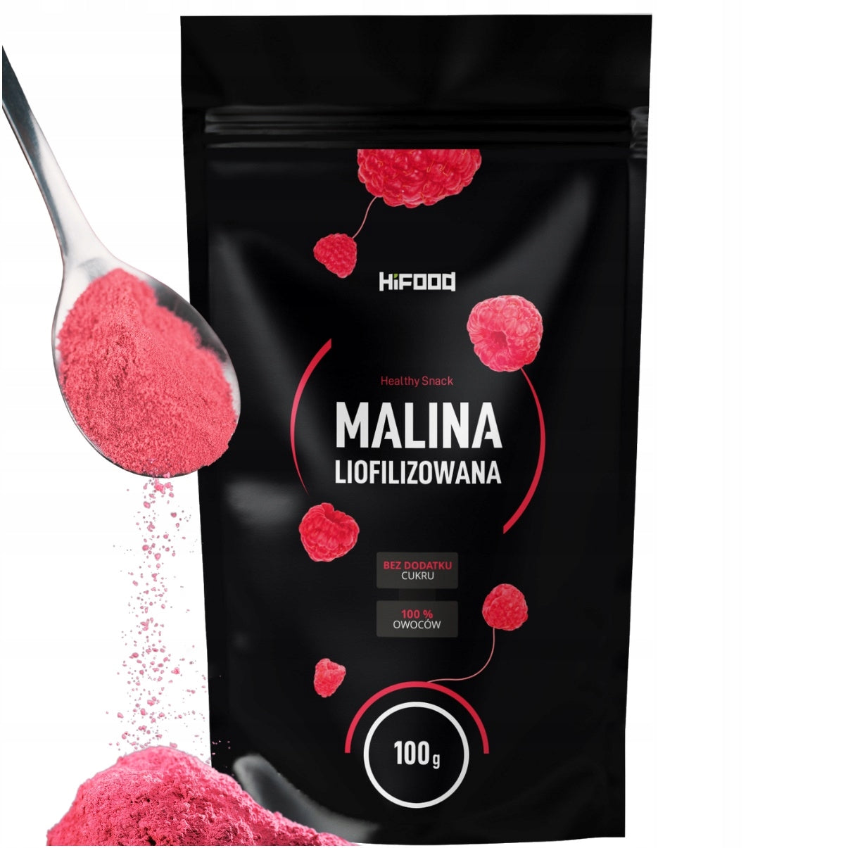 FREEZE-DRIED RASPBERRY POWDER 100g HiFOOD Raspberry 100% POLAND HiFOOD